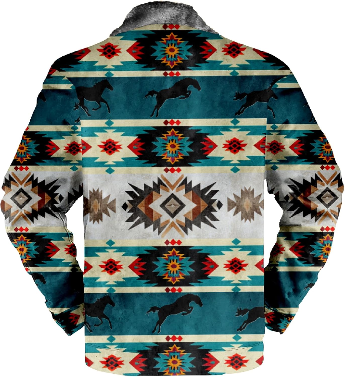 Cowboy Western Jackets for Men Long Sleeve Aztec Sherpa Fleece Lined Zip Up Ethnic Fashion Big And Tall Warm Coat - Image 4