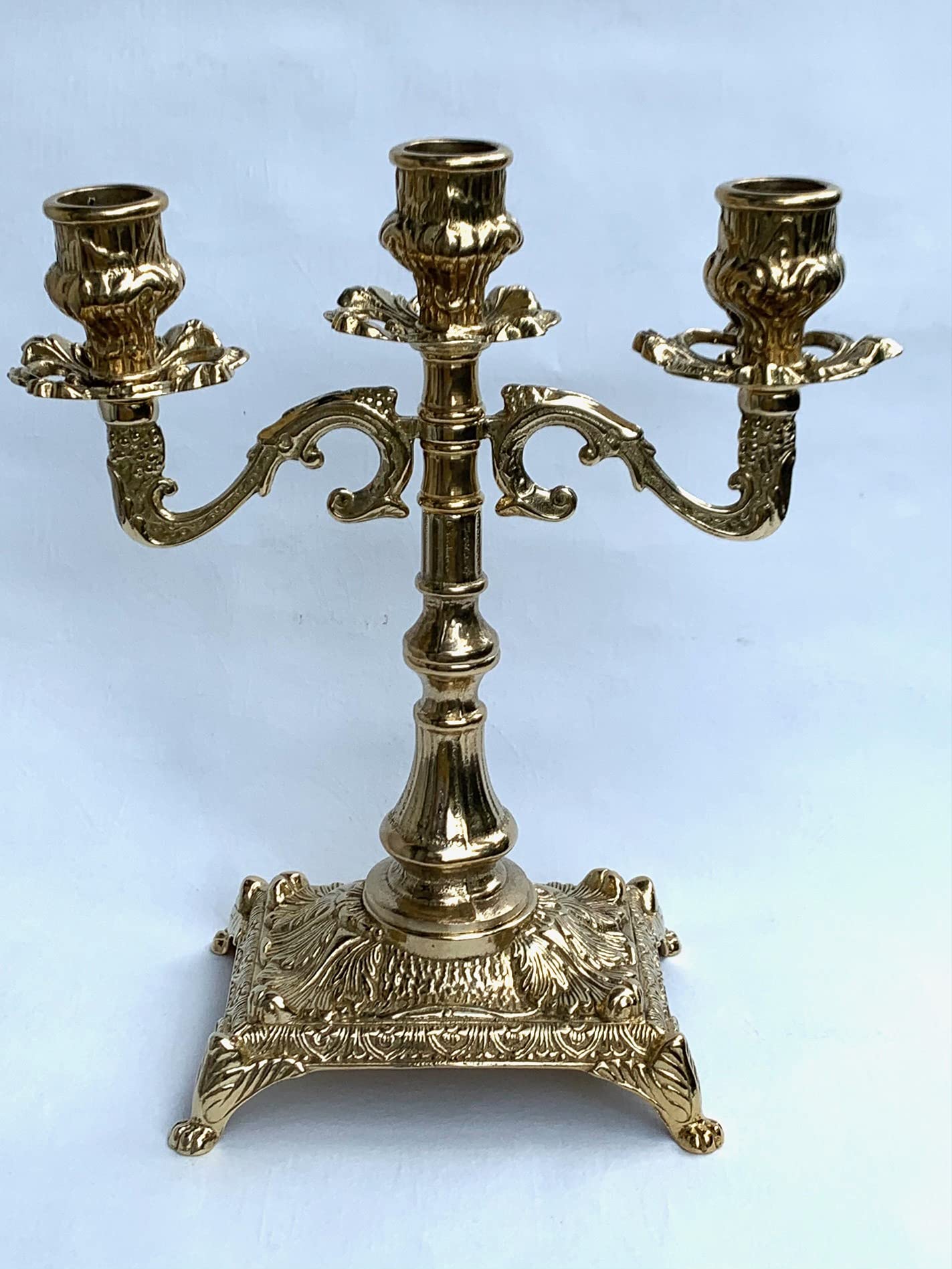 3 Flammiger Kerzenleuchter Messing Gold 23 cm Kerzenständer Antik Stil Kerzenhalter Barock jugendstill Tischleuchter Mehrarmig Tischdeko 80410