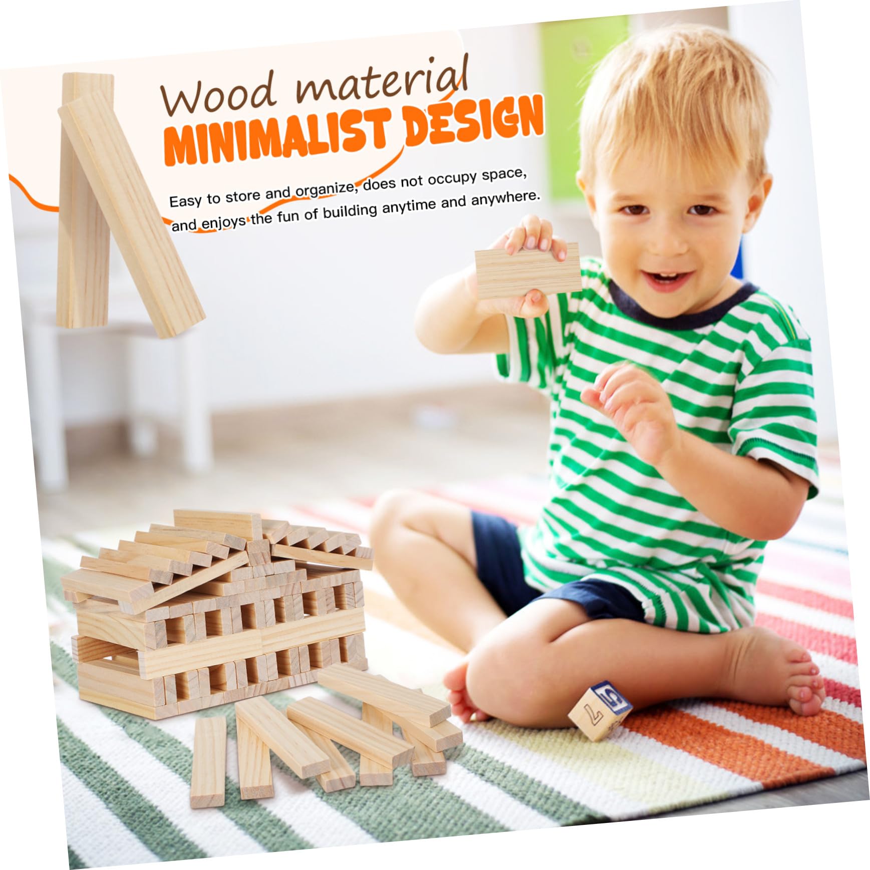 100 Stück Holzbausteine für Kleinkinder Stapelbares Bauspielzeug mit Minimalistischer Optik zum Kreativen Basteln und Spielen Unterwegs