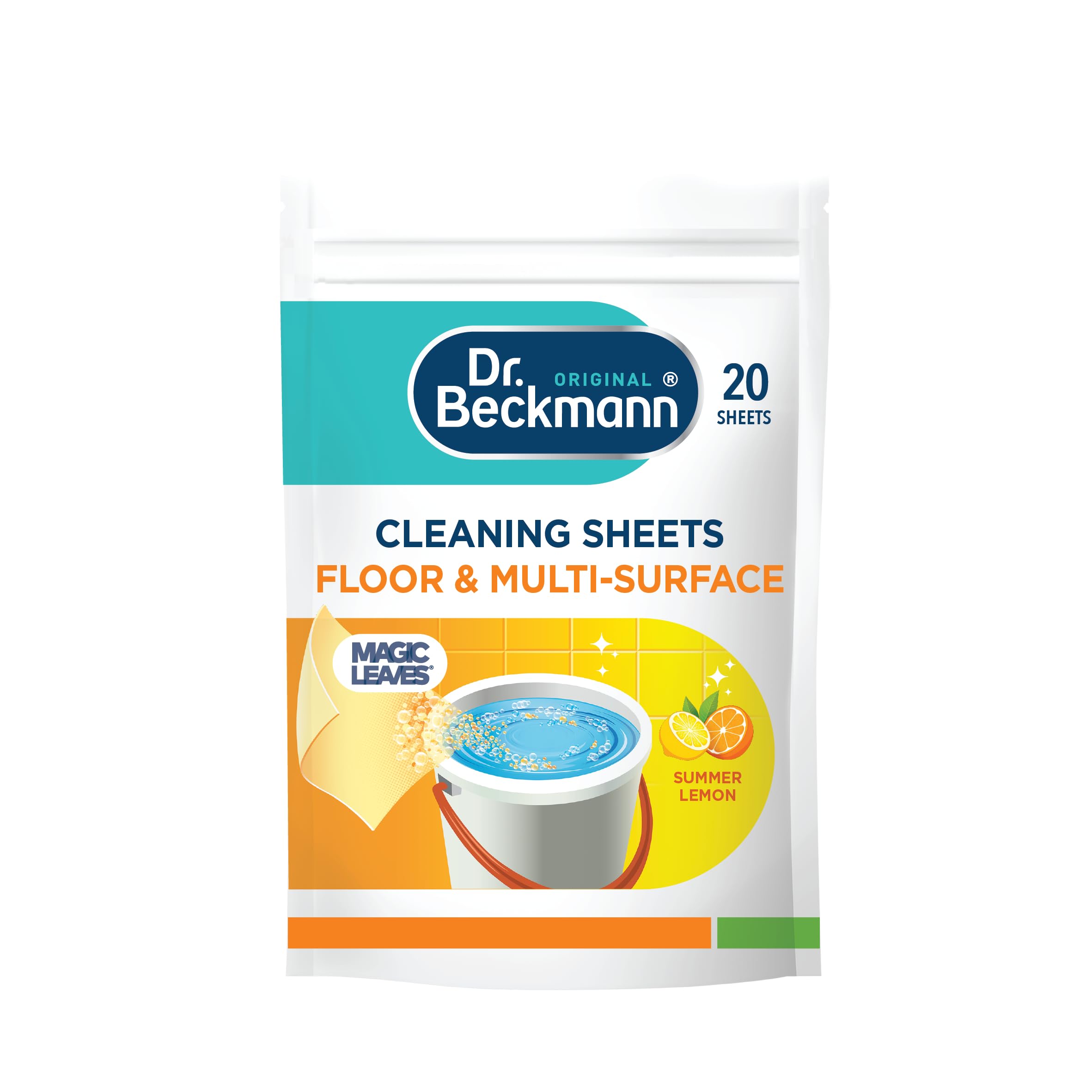 Floor & Multi-Surface Cleaning Sheets |Powerful Against Dirt & Grease | Fast Drying | Gentle on Surface | Summer Lemon | 20 Sheets