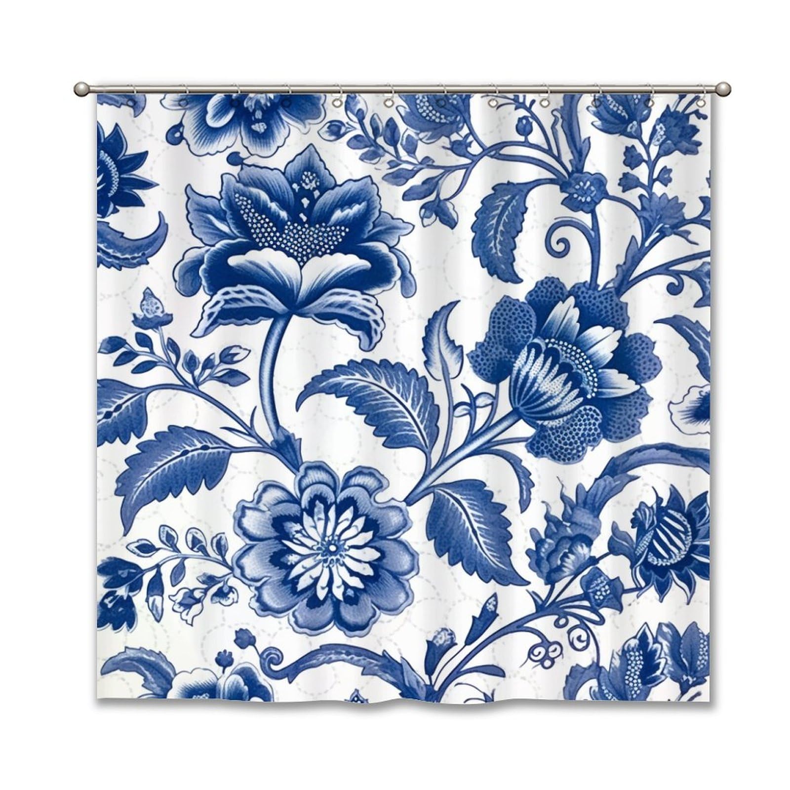 Yinrune Chinoiserie Shower Curtain Blue Indigo and White Vintage Floral Bathroom Curtains Asian Farmhouse Shower Curtain 72x72in Polyester Fabric