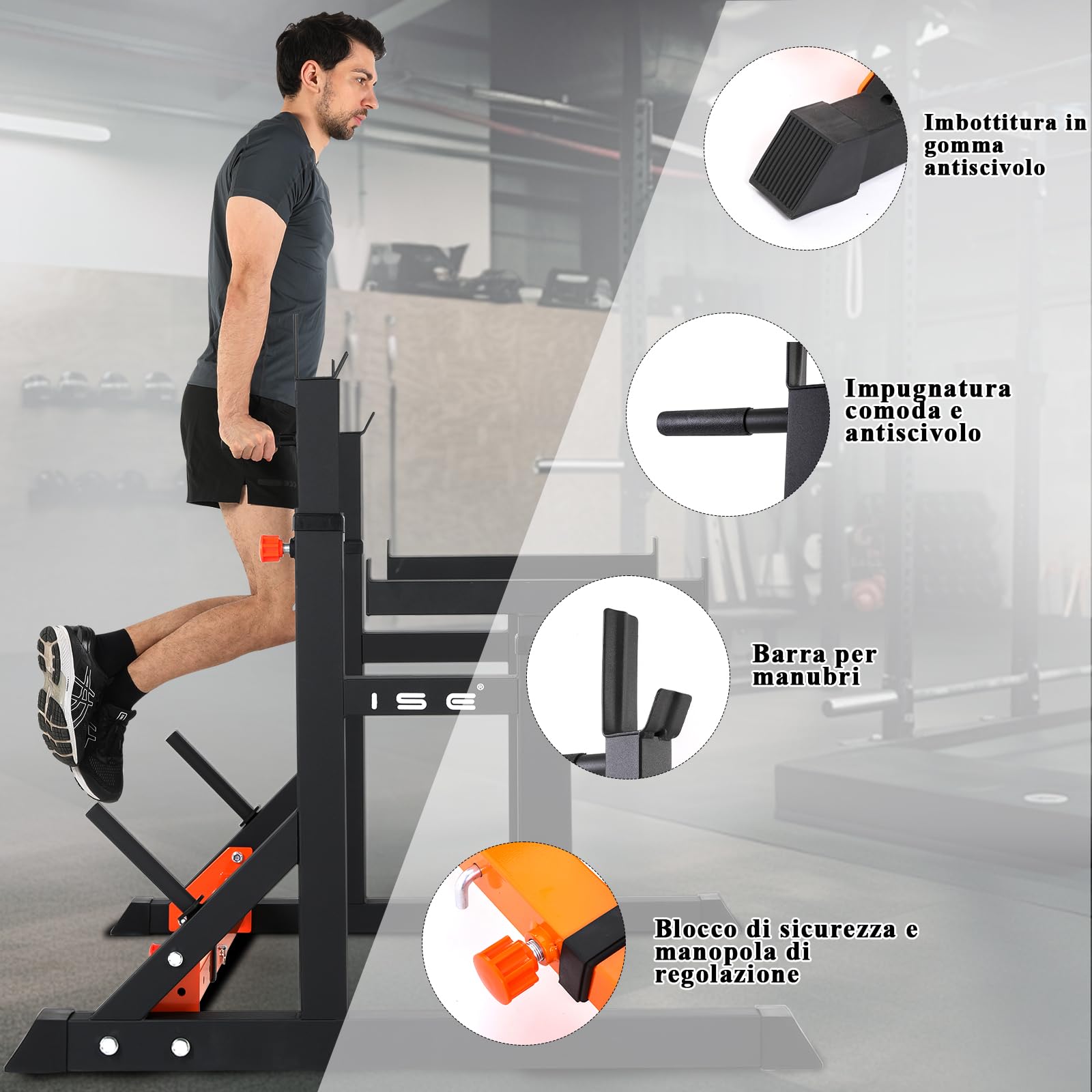ISE Rack Palestra Multifunzione, Supporto Bilanciere Rack di fitness a casa, Rack da Squat Regolabile in altezza e in larghezza, Stand per Sollevamento Pesi, Porta Pesi Palestra Casa, Max. 200KG