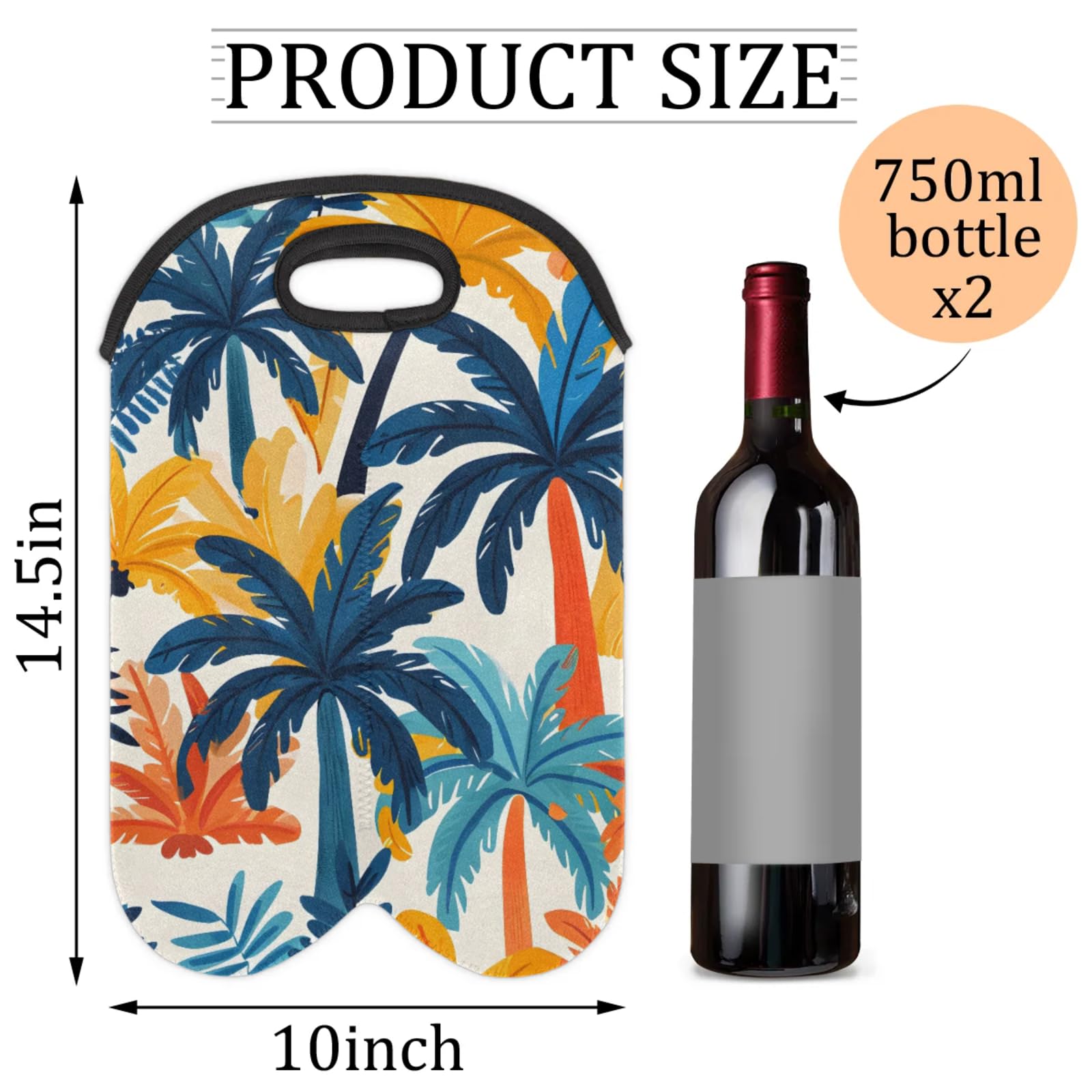 GzLeyigou 2 Bottles Coconut Tree Wine Bag Sleeve Totes Neoprene Protective Wine Carrier Bag for Wine,Water, Champagne, Beer, Baby Bottles,Gift 14.5 x 10 Inches