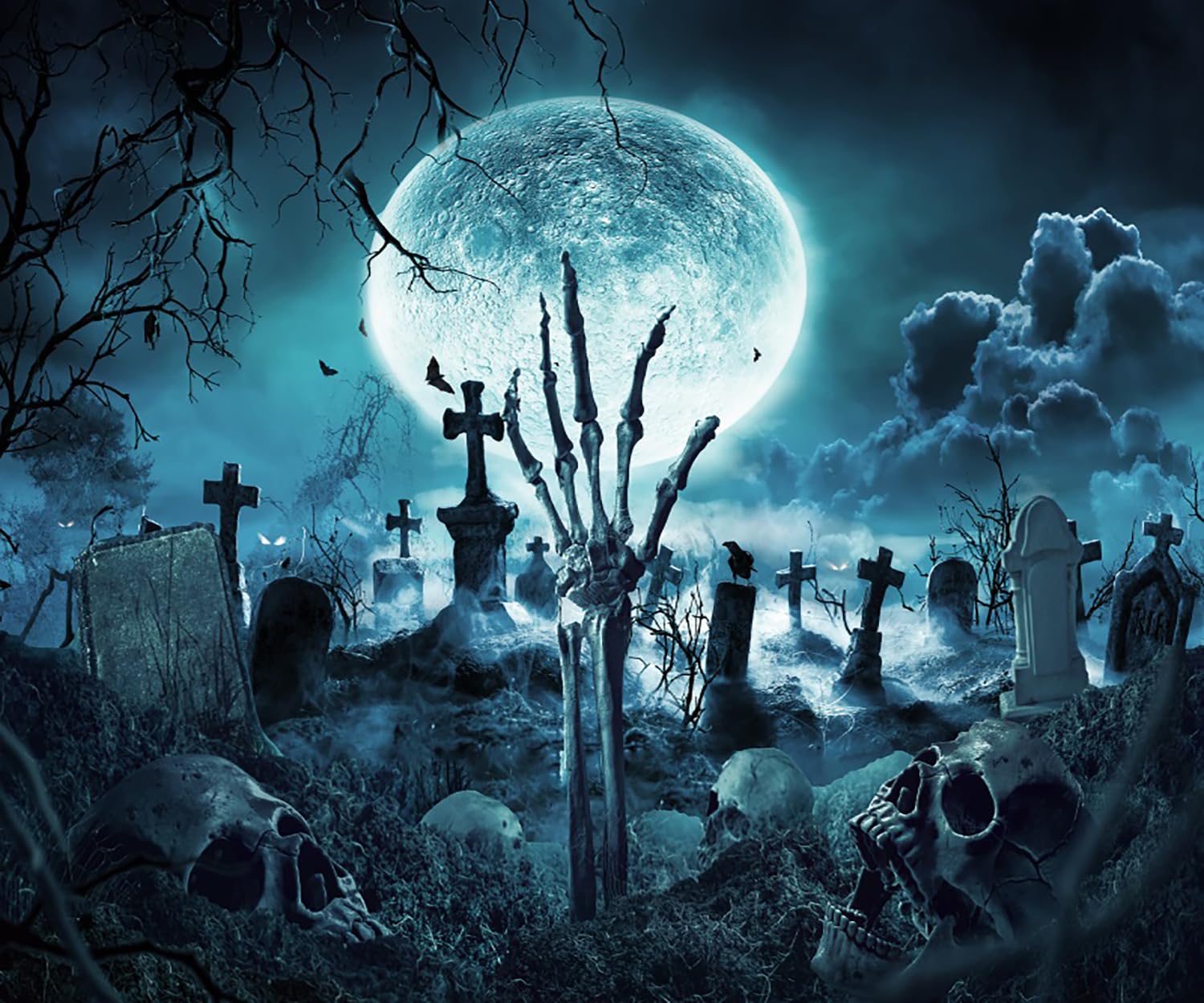 DASHAN Vinyl Zombie Halloween Backdrop Vampire Hand Full Moon Halloween Background for Photography Picture Kids Birthday Party Decorations Photo Booth