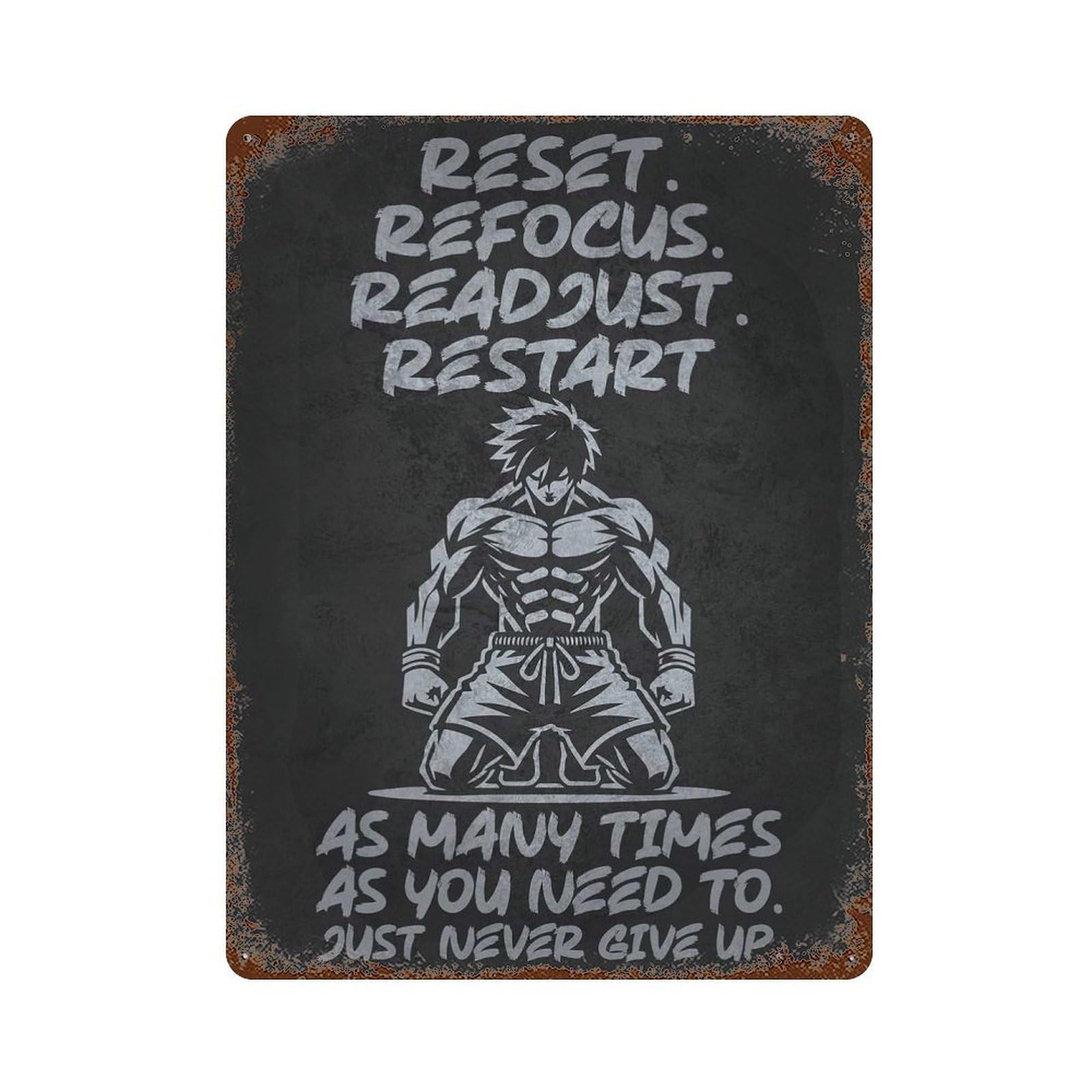 Reset Refocus Readjust - Gym, Hustle, Success Rust Effect Tin Sign 15.7"x11.8", Vintage Wall Decor for Pub, Kitchen And Man Cave Decor