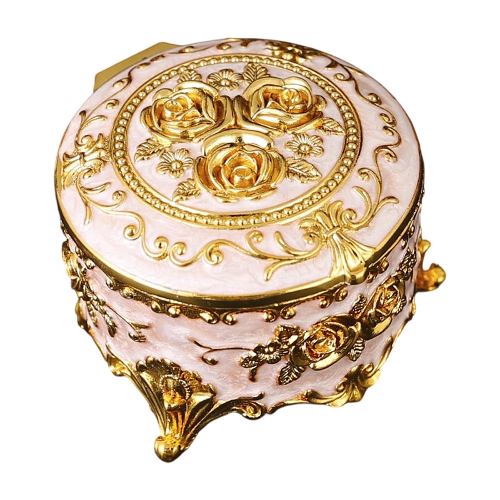 Msioytog Antique Inspired Floral Enameled Jewelry Case Sturdy Metal Holder for Cosmetics and Accessories Stylish Dresser Jewelry Planner