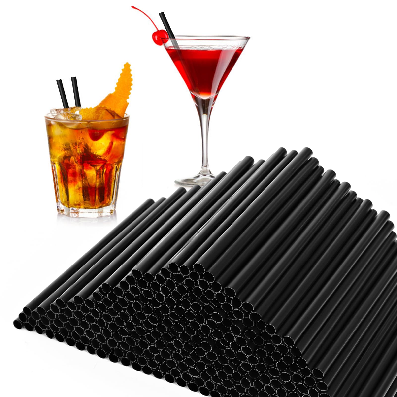 Photo 1 of [500 Pcs] 5 Inch Black Drinking Straws - 0.24'' Diameter Disposable Plastic Straw for Coffee and Cocktail, Short Straws for Bar, Cafe, Club, Kitchen, Party, Martini, Margarita and Whiskey
