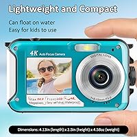 Vista 6 de Cámara subacuática 4K de 16 pies Cámara impermeable con tarjeta de 32 GB, enfoque automático de 64 MP, cámara submarina selfie de doble pantalla