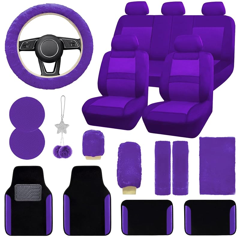 Kit de capas para bancos automotivos JINGSEN com tapetes e acessórios internos, roxo, 21 peças