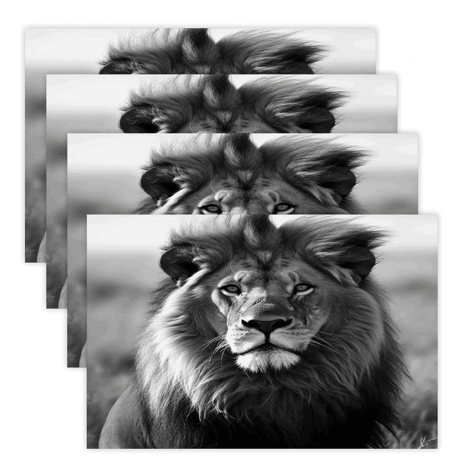 African Lion Black and White Placemats Wipeable Heat Resistant Table Mats Washable Flax Place Mats Elegant Cloth Non-Slip Placemat for Kitchen Dinning Party Table Decor 12 * 18 in