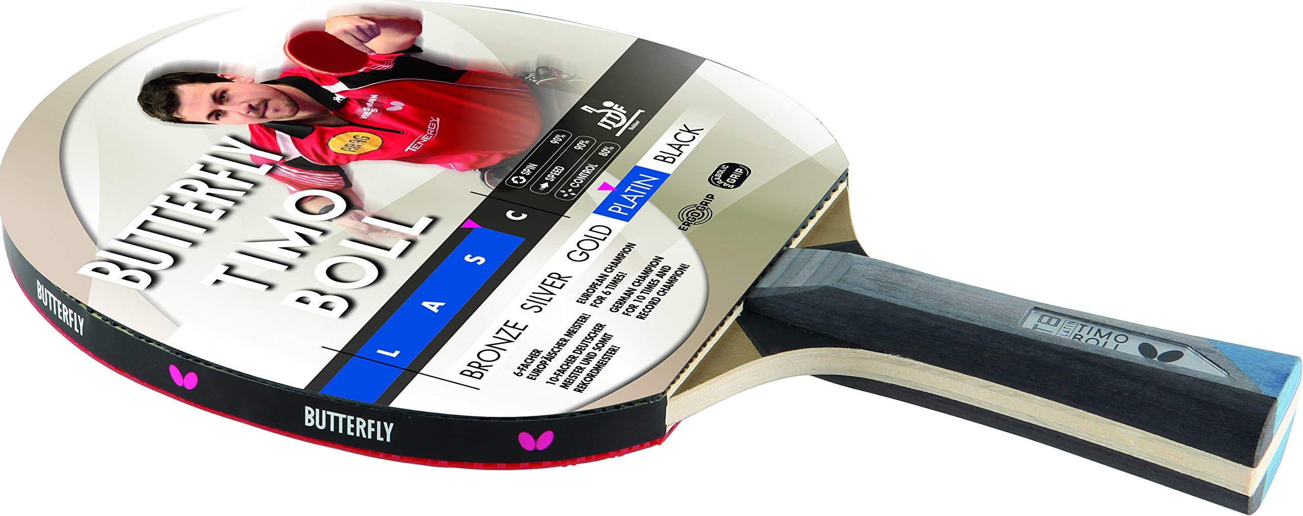 Butterfly® Timo Boll Platinum rakieta do tenisa stołowego, rakieta do tenisa stołowego, rakieta Bat TT dla zaawansowanych graczy, certyfikowana przez ITTF wykładzina Pan Asia, anatomiczny kształt