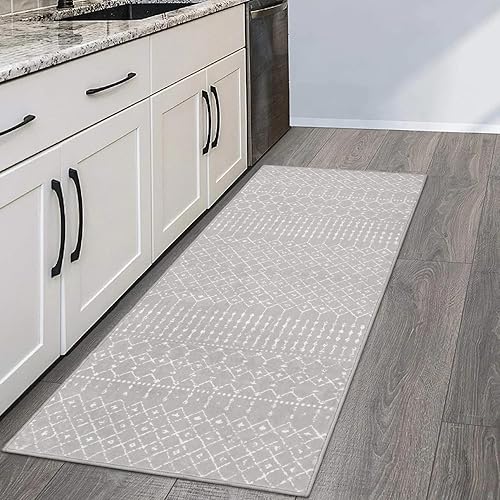 Miniatura 2 de Beeiva Alfombra marroquí lavable para pasillos, alfombras de pasillo de 2 x 6 con parte trasera de goma, alfombra de pasillo suave gris