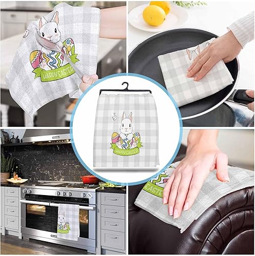 Miniatura 4 de Image Duvet 2 Pack Cotton Kitchen Dish Cloths Towels, Happy Easter Egg Plaid Bunny Buffalo 18 x28 Inch Soft Absorbent Kitchen Decoration Hand Towels