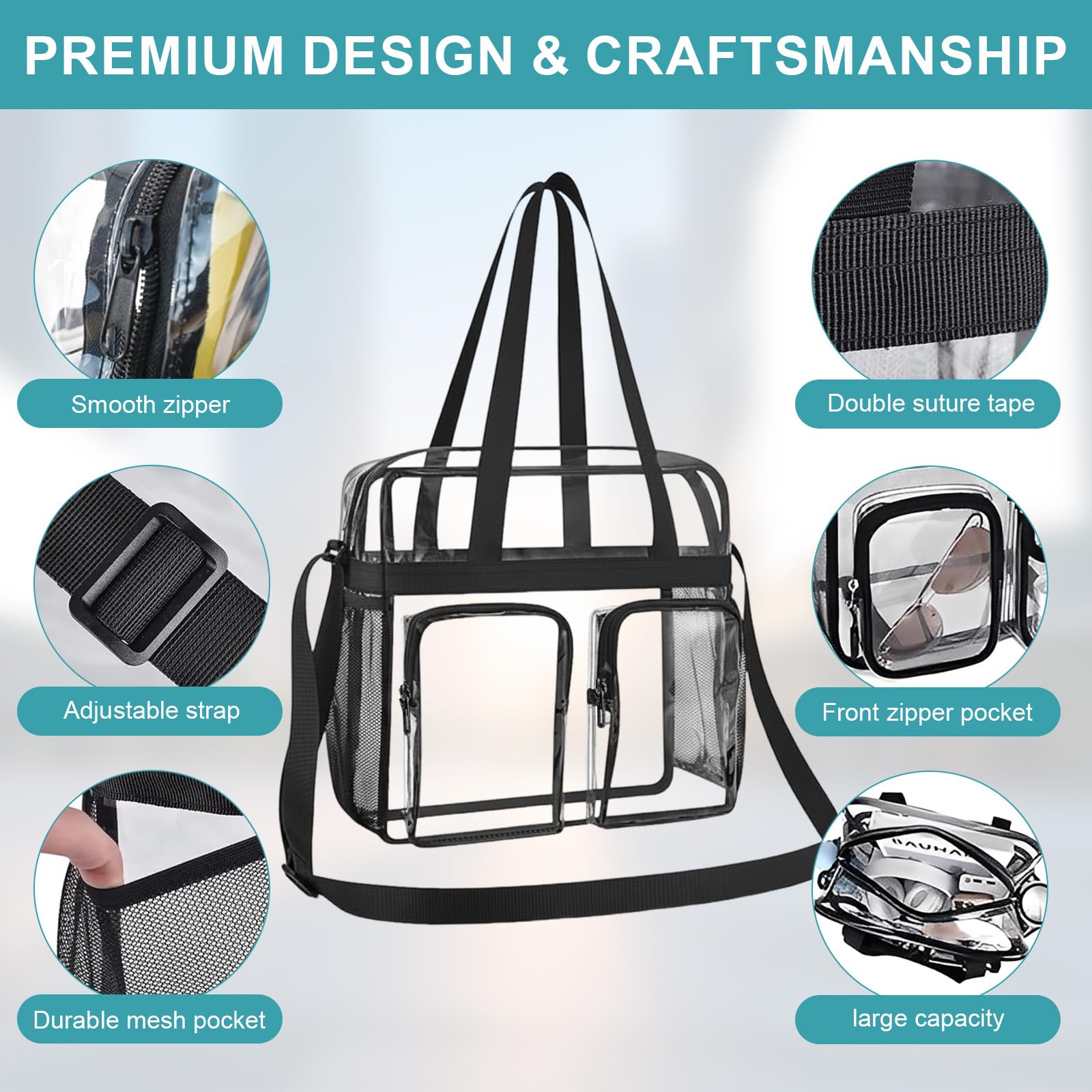 Sac Transparent PVC Clear Bag Bandoulière Sport 30x30x15 cm