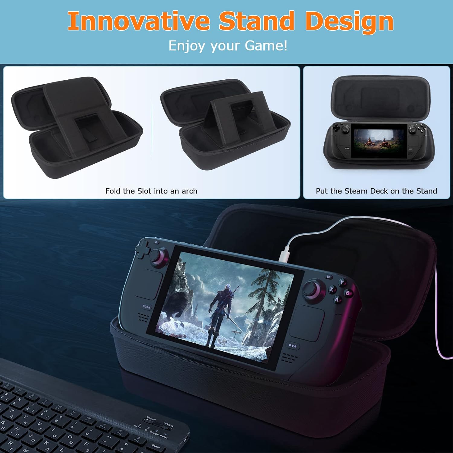Daydayup Carrying Case Compatible with Steam Deck - Fit Charger AC Adapter - with 10 SD Games Cartridges & Stand Hard Shell Travel Pouch for Steam Deck Console & Accessories, Black [Updated Version] : Video Games