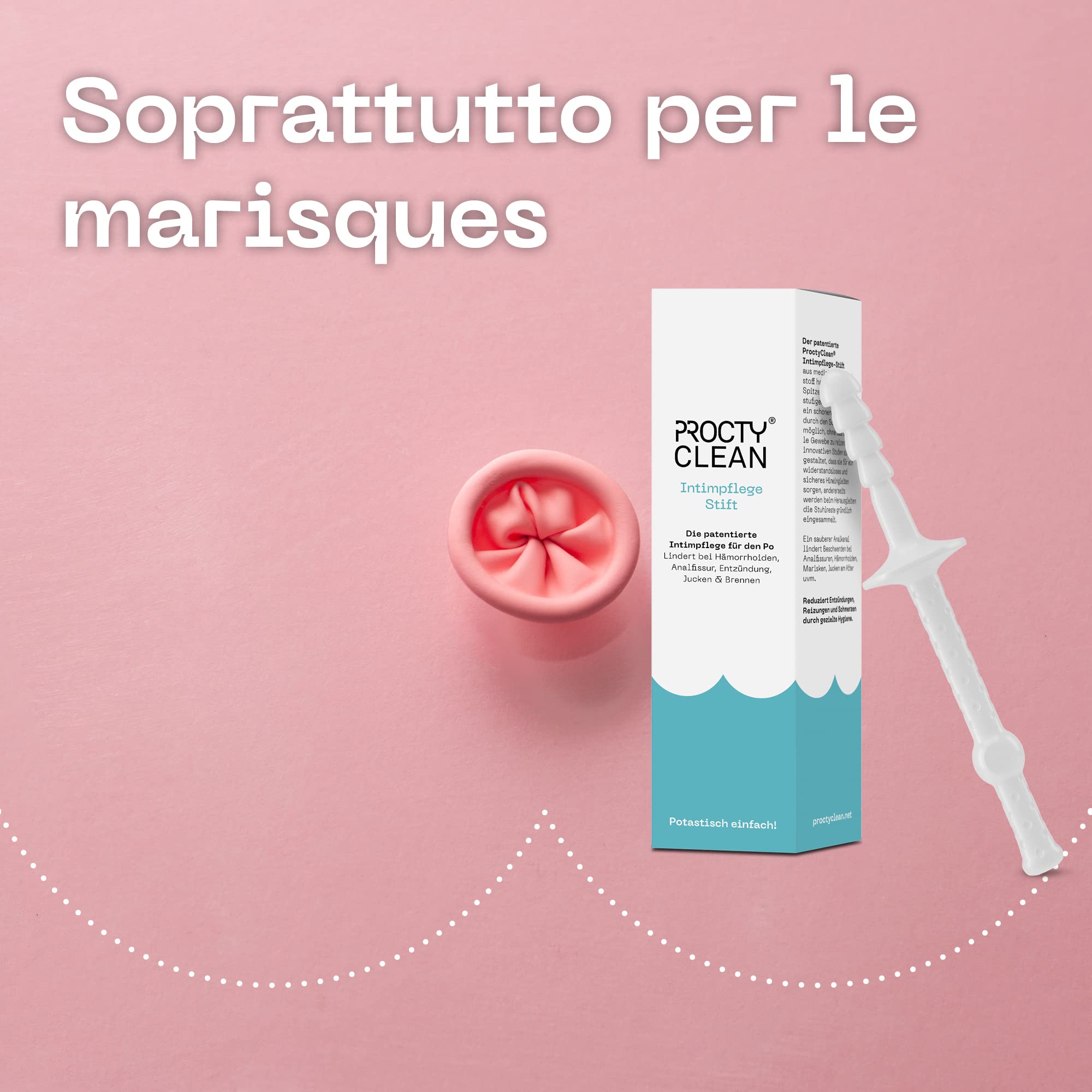 ProctyClean Kit per l'igiene intima del sedere. Brevettato! Aiuto rapido attraverso l'igiene intima. Soprattutto in caso di emorroidi, ragadi anali, prurito e bruciore. Per donne e uomini. | Brevettato, Aiuto rapido attraverso l'igiene intima. Soprattutto