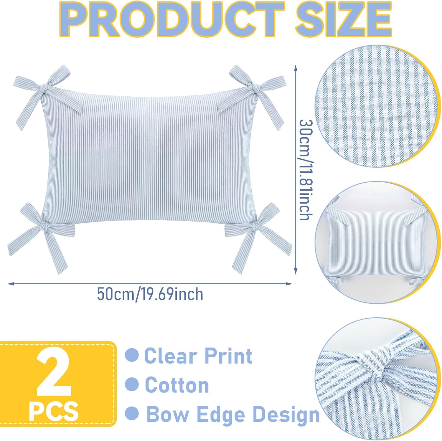 Peryiter 2 Pack Cotton Stripe Coastal Pillow Cover Bow Striped Pillow Cover image 2
