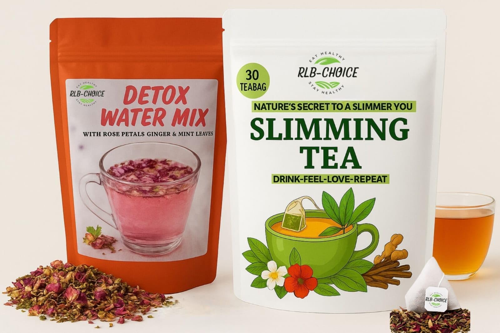 RLB Choice Combo | Slimming Tea (30 Pyramid Tea Bags) + Detox Water Mix (100g) | Herbal Blend for Weight Loss, Stress Relief, Reduced Bloating & Glowing Skin-image-40