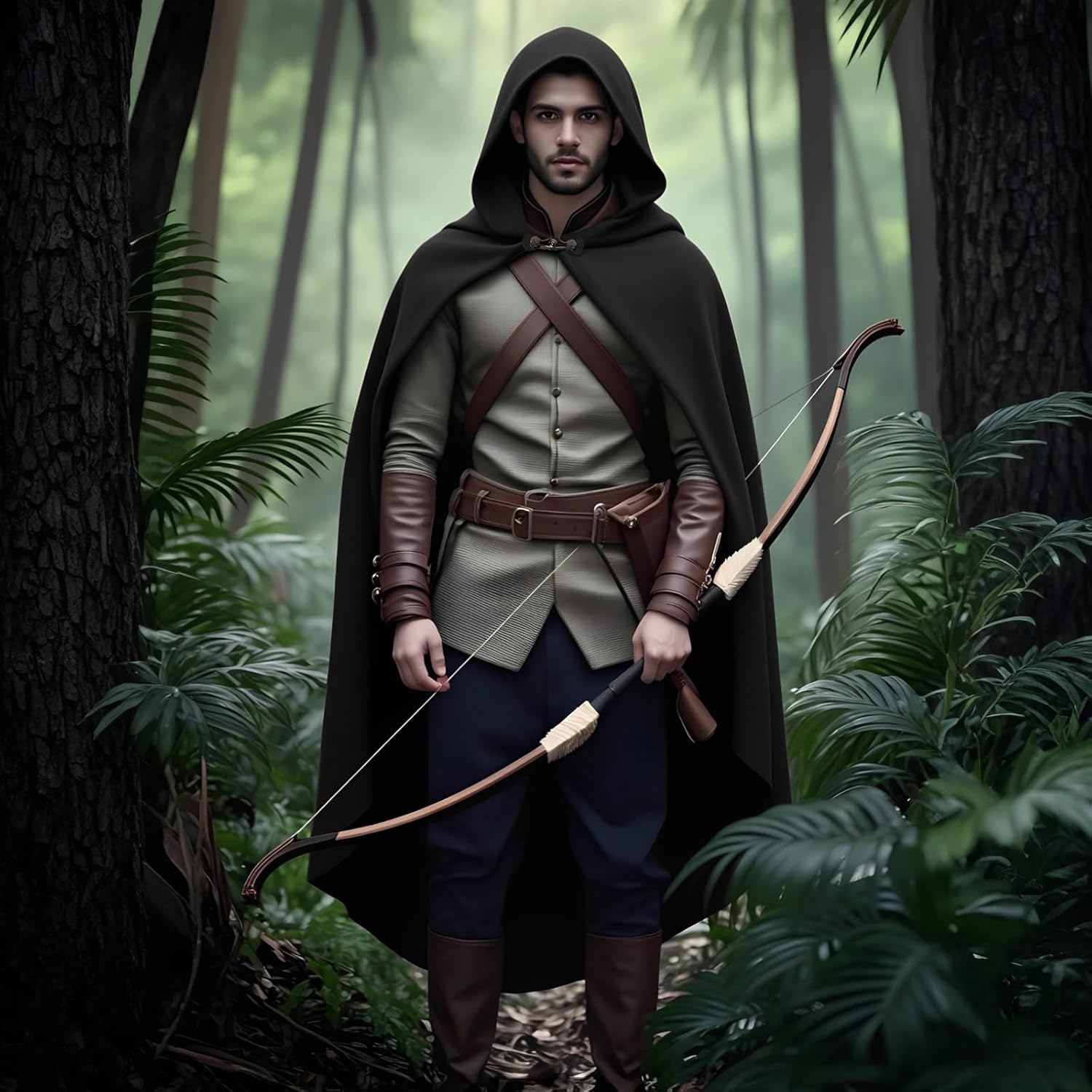 Men's Medieval Velvet Hooded Cloak,Halloween Costume Cloak,Renaissance Cape Vintage Capelet - Image 5