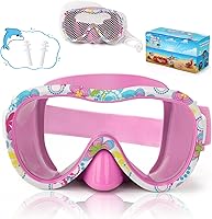 Vista 24 de Gafas de natación para niños, máscara de buceo, máscara de buceo, gafas de natación con cubierta de nariz y correas elásticas anchas con bolsa