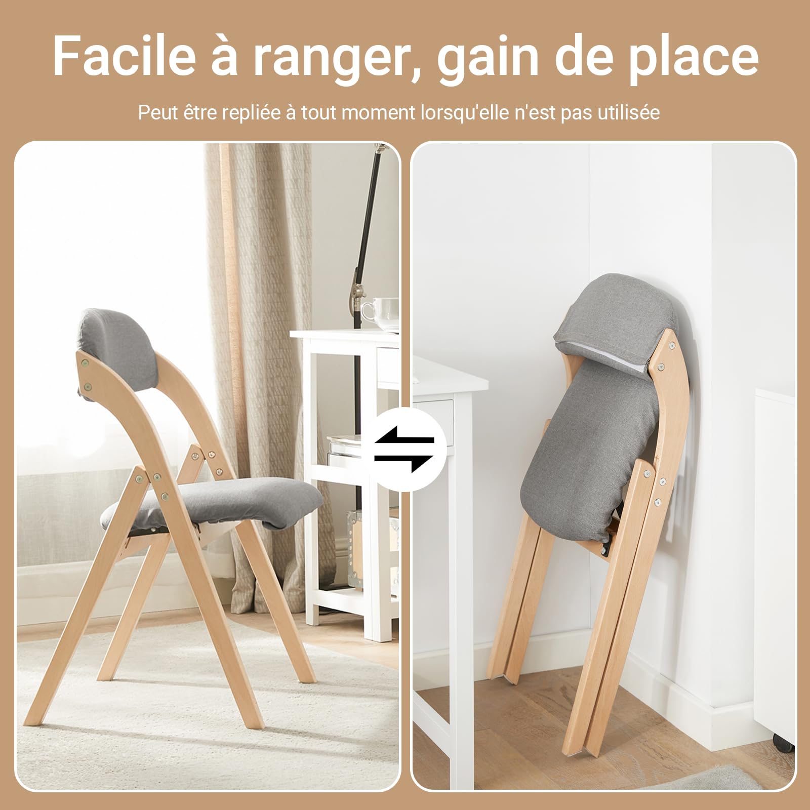 SoBuy Chaise Pliante en Bois rembourrée, montée, 47,5x77x59cm, pour Cuisine