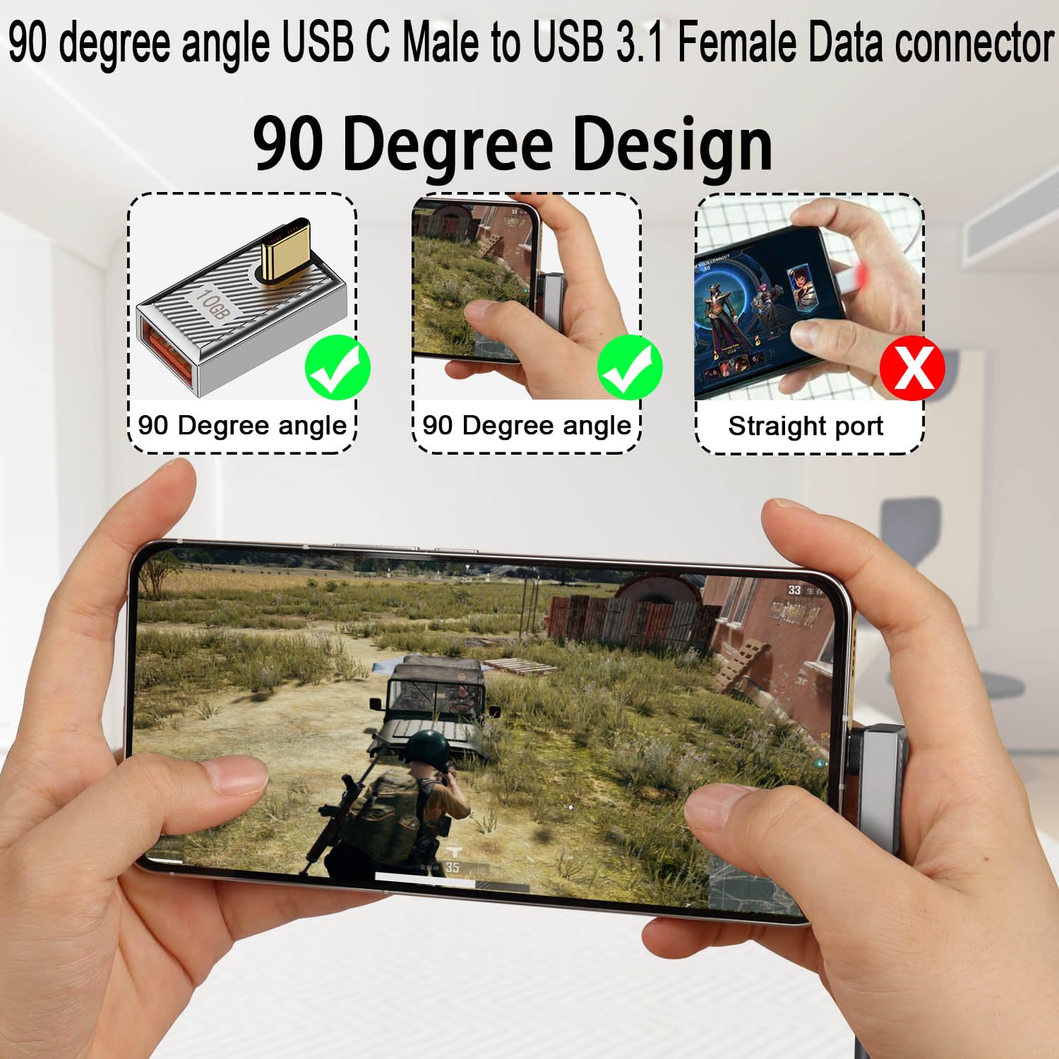 QIANRENON Wider U-shaped Angle USB C to USB3.1 Adapter 10Gbps Type C Male to USB3.1 Female Wide Distance 180° Angle Connector,for Audio/Video Transfer OTG,for Steam Deck Smartphone Laptop Tablet,2Pcs