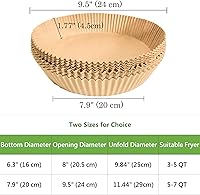 Vista 2 de 100 forros redondos de papel para freidora de aire de 8 pulgadas, grandes forros de papel pergamino desechables para cesta de freidora de aire, 5-7