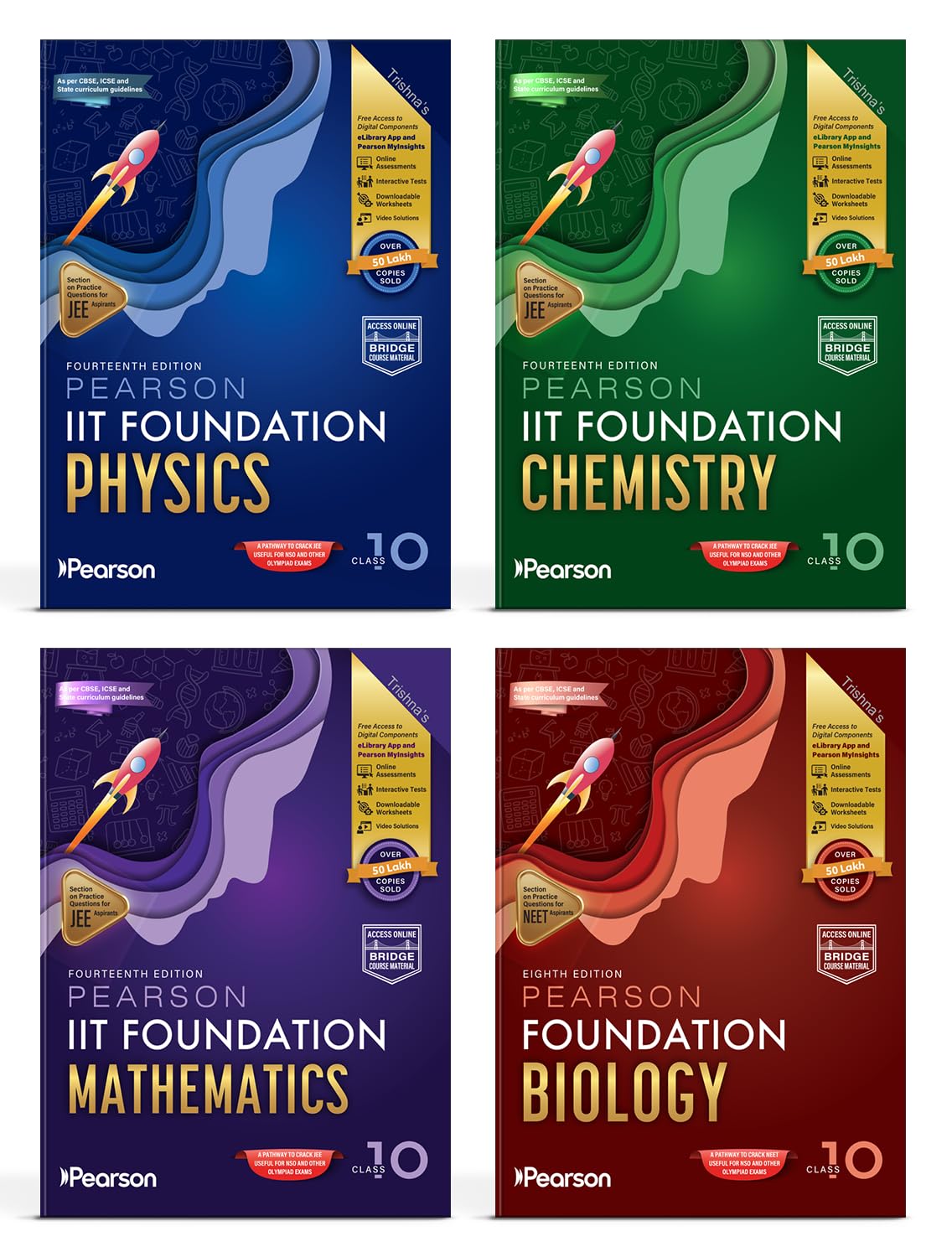 Pearson IIT Foundation' 26 Class 10 Physics Chemistry Mathematics Biology |For JEE, NTSE & Olympiad Exams|JEE Practice Questions |Free acess to Online Assessments, Video Solutions & Interactive Tests