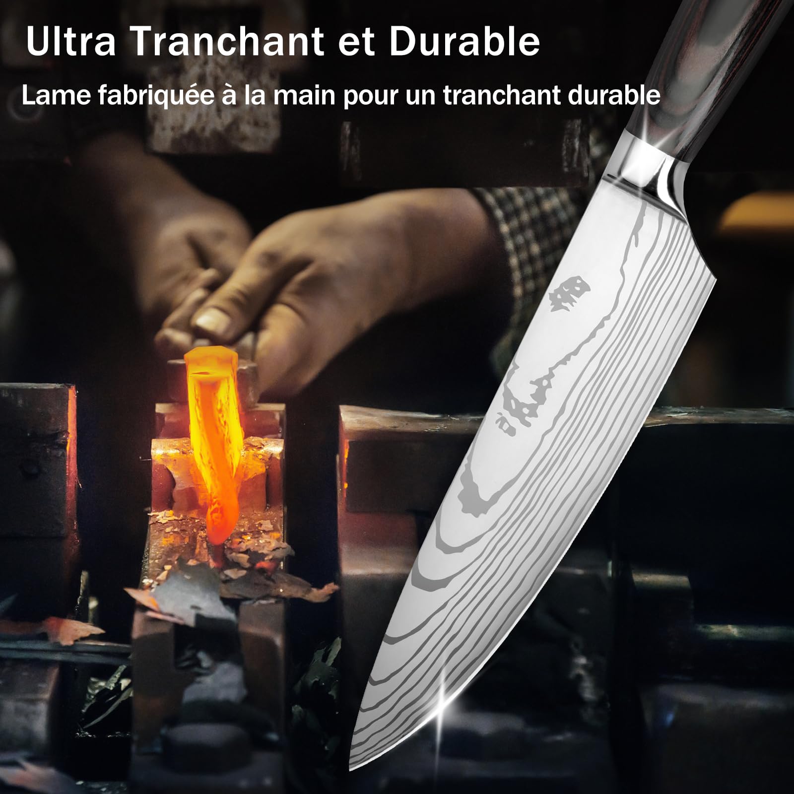 Couteau Cuisine Couteau Japonais Acier Inoxydable à haute teneur en carbone avec Poignée Ergonomique, Couteaux de Cuisine Professionnel (8PCS)