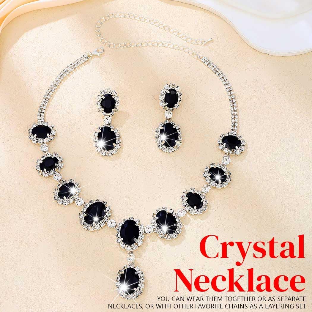 Sixexey Rhinestone Jewelry Set Black and Silver Jewelry Sparkly Wedding Prom Necklace Jewelry for Women - Image 2
