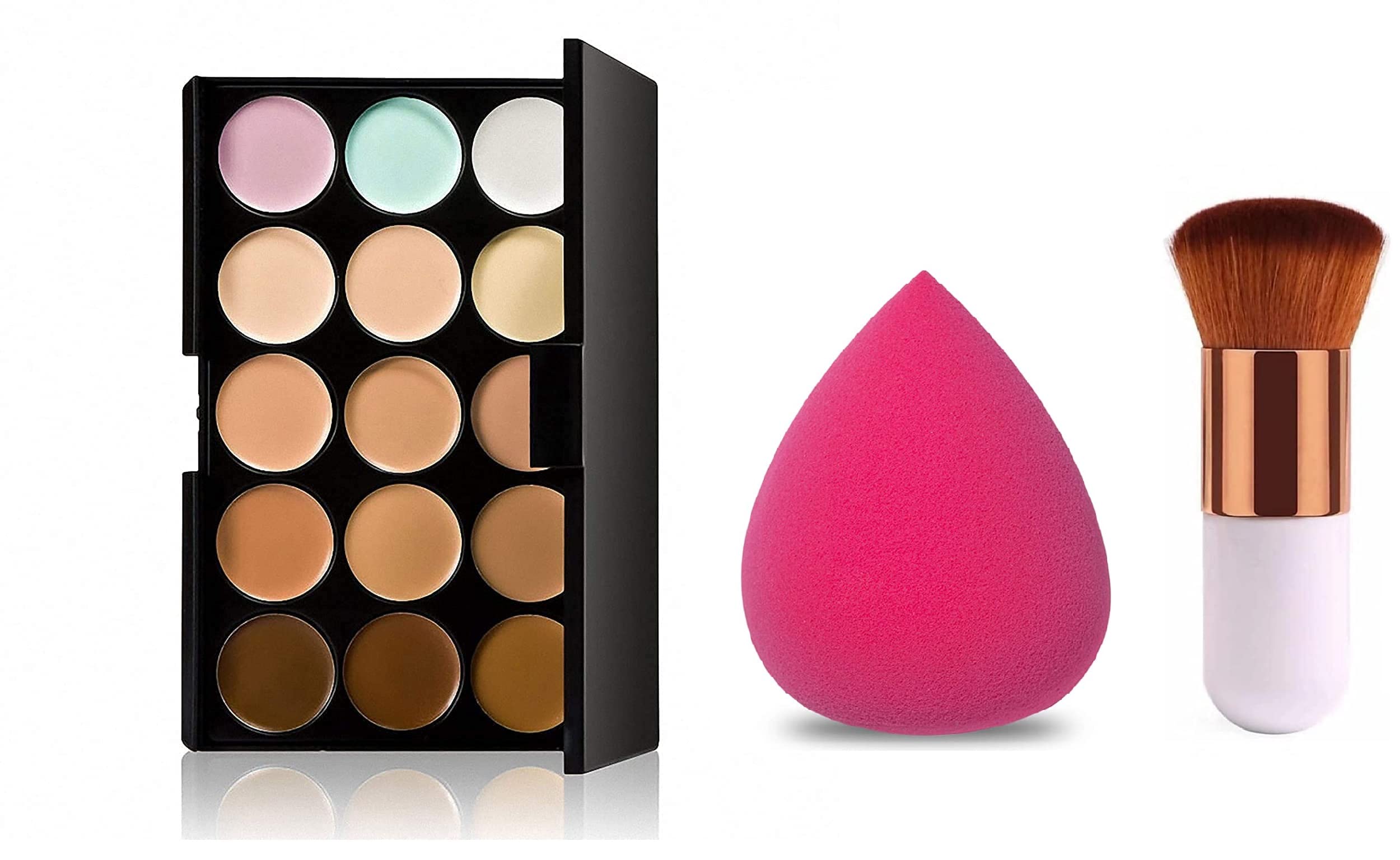 Komoko Highlighter and Contour 8 Shades Concealer Palette with Beauty Blender Sponge Puff and Foundation Brush