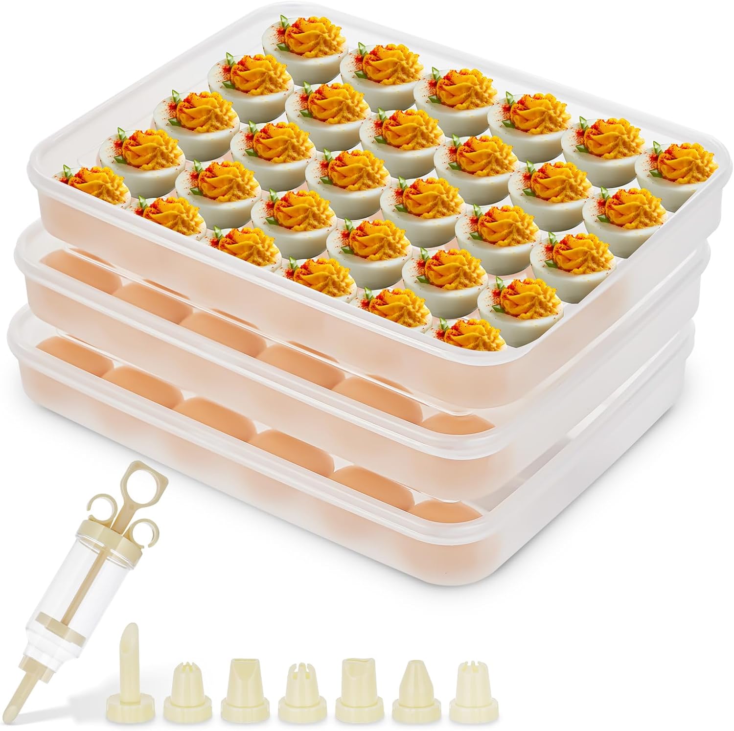 3 Pack 90 Count Deviled Egg Containers with Lid and 9 Pcs