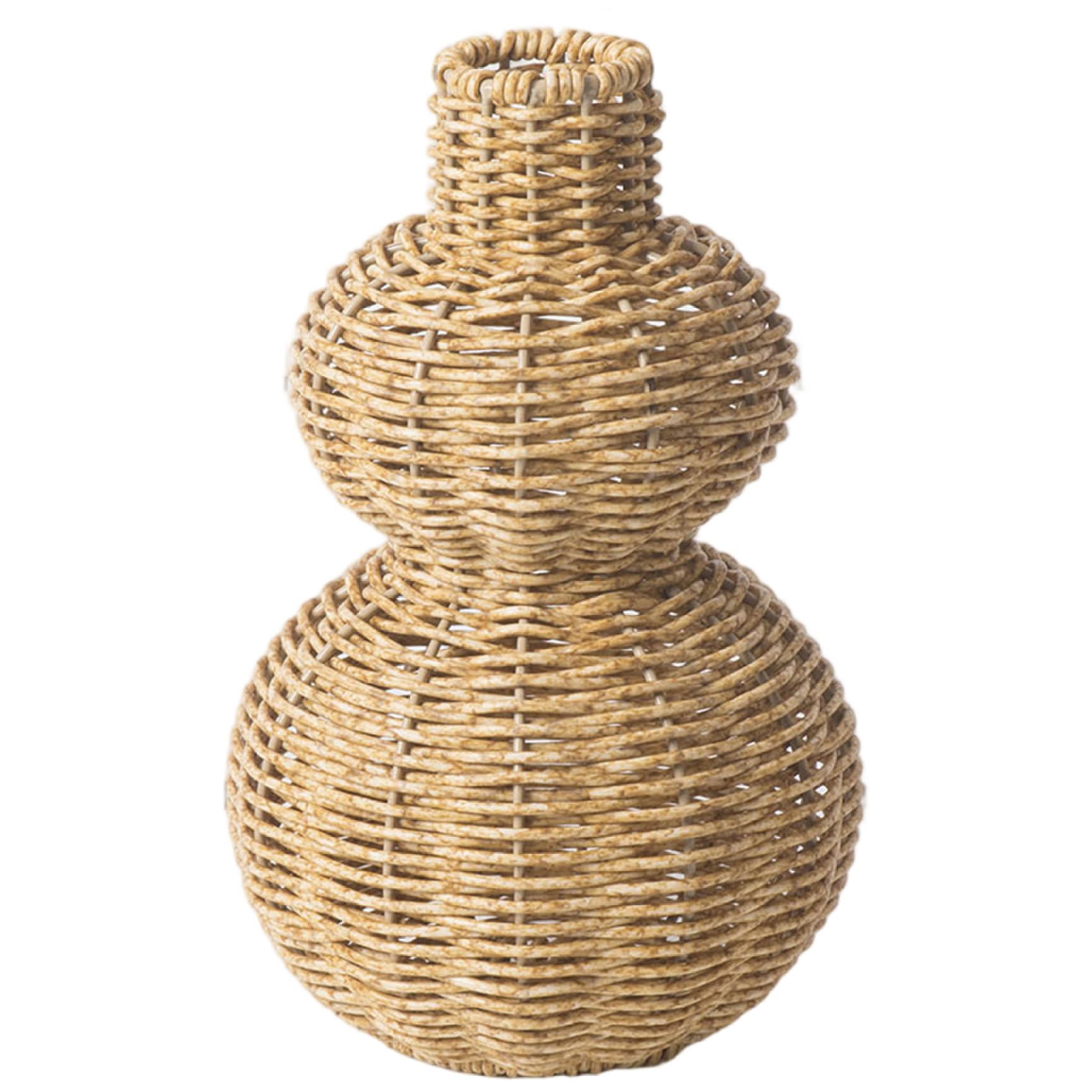 Qoidrfofse Woven Vase Gourd Shaped, Handcrafted-Look Wicker Vase for Faux Florals, Decorative Rustic Tabletop Centerpiece for Home & Office Decor, 15x24 cm, Brown
