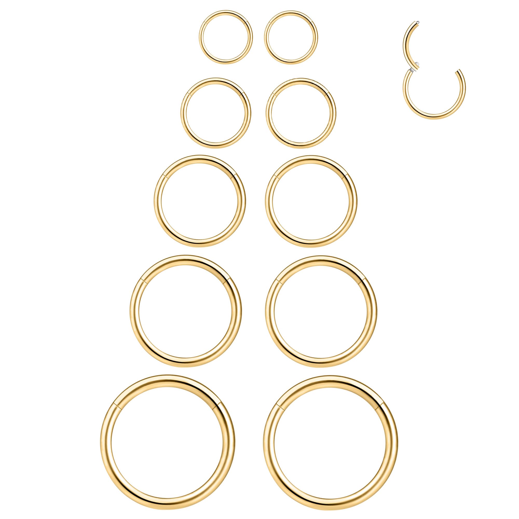 LEE&RO 16G 6MM 7MM 8MM 9MM 10MM 힌지 클리커 셉텀 링 16G 노즈 후프 트라거스 헬릭스 연골 후프 귀걸이