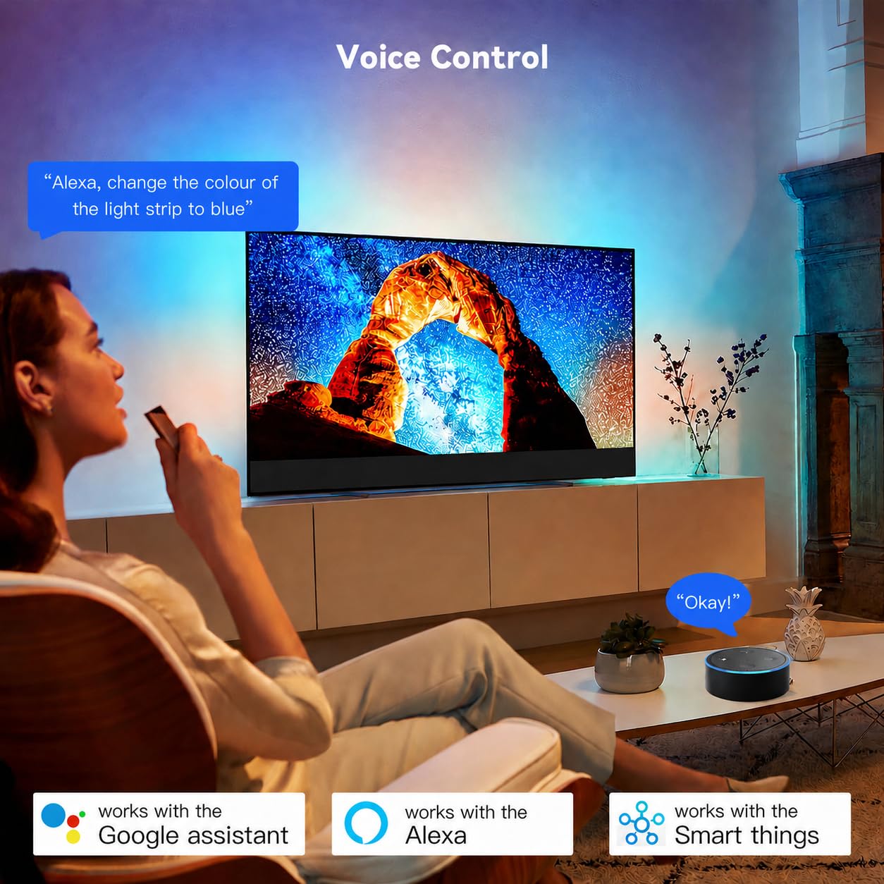 Retroilluminazione TV a LED con scatola di sincronizzazione HDMI per TV da 75-85 pollici, 5 m, RGBIC WiFi, striscia luminosa a LED, controllo app con sincronizzazione audio e scena, compatibile