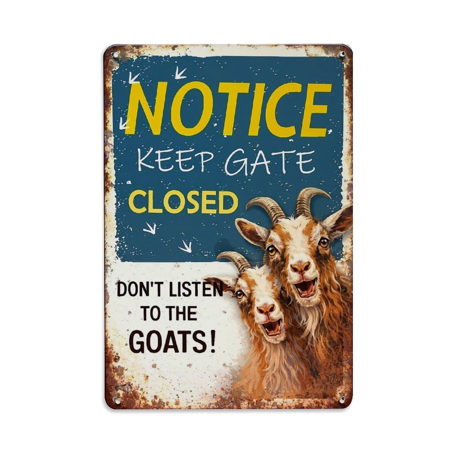 Jdfenggu Vintage Notice Keep Gate Closed Goats Retro Metal Tin Sign, Metal Poster For Bar, Home, Man Cave, Kitchen, Laundry Room Art Decor 8X12 Inch
