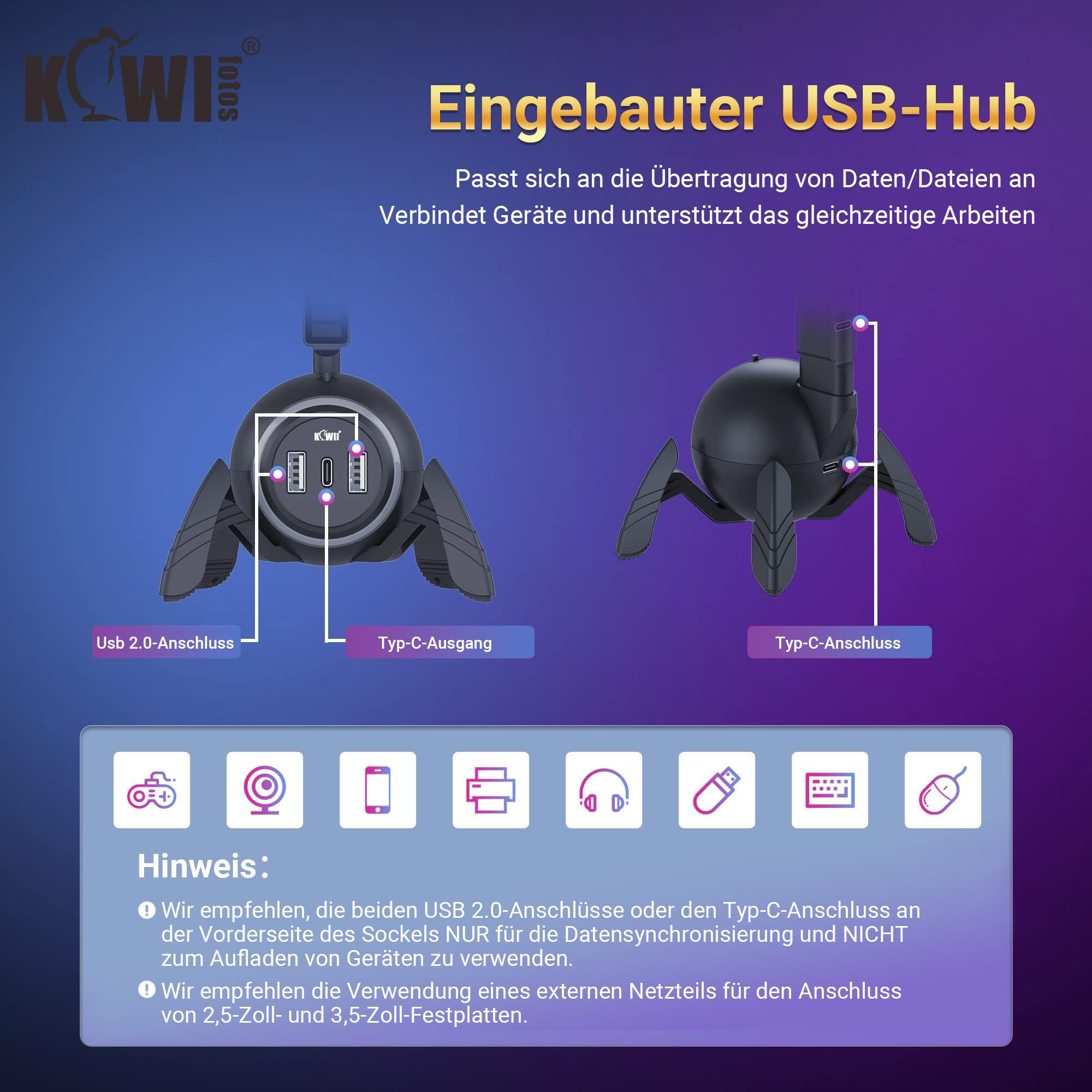KIWIFOTOS Supporto per cuffie con hub USB, supporto per cuffie RGB con base antiscivolo a forma di ragno, accessori da gioco per PC, adatto per giochi da tavolo e accessori per auricolari