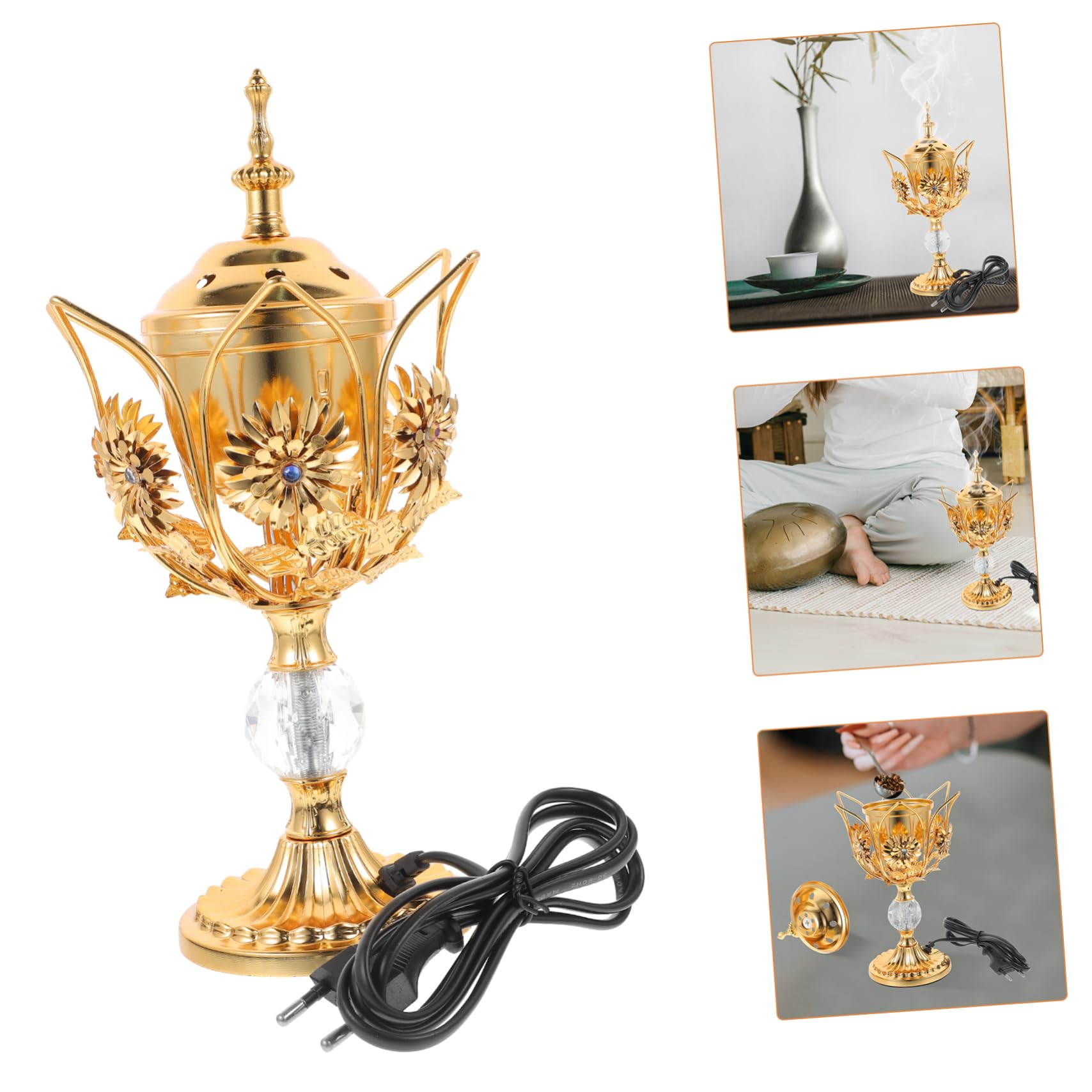 Mobestech Bruciatore Di Incenso Elettrico in Metallo Stufa Per Aromi Centrale Bruciatore Portatile Per Incenso Per Studio Camera Da Letto Sauna Sala Yoga Soggiorno Cucina Purificare Aria e r
