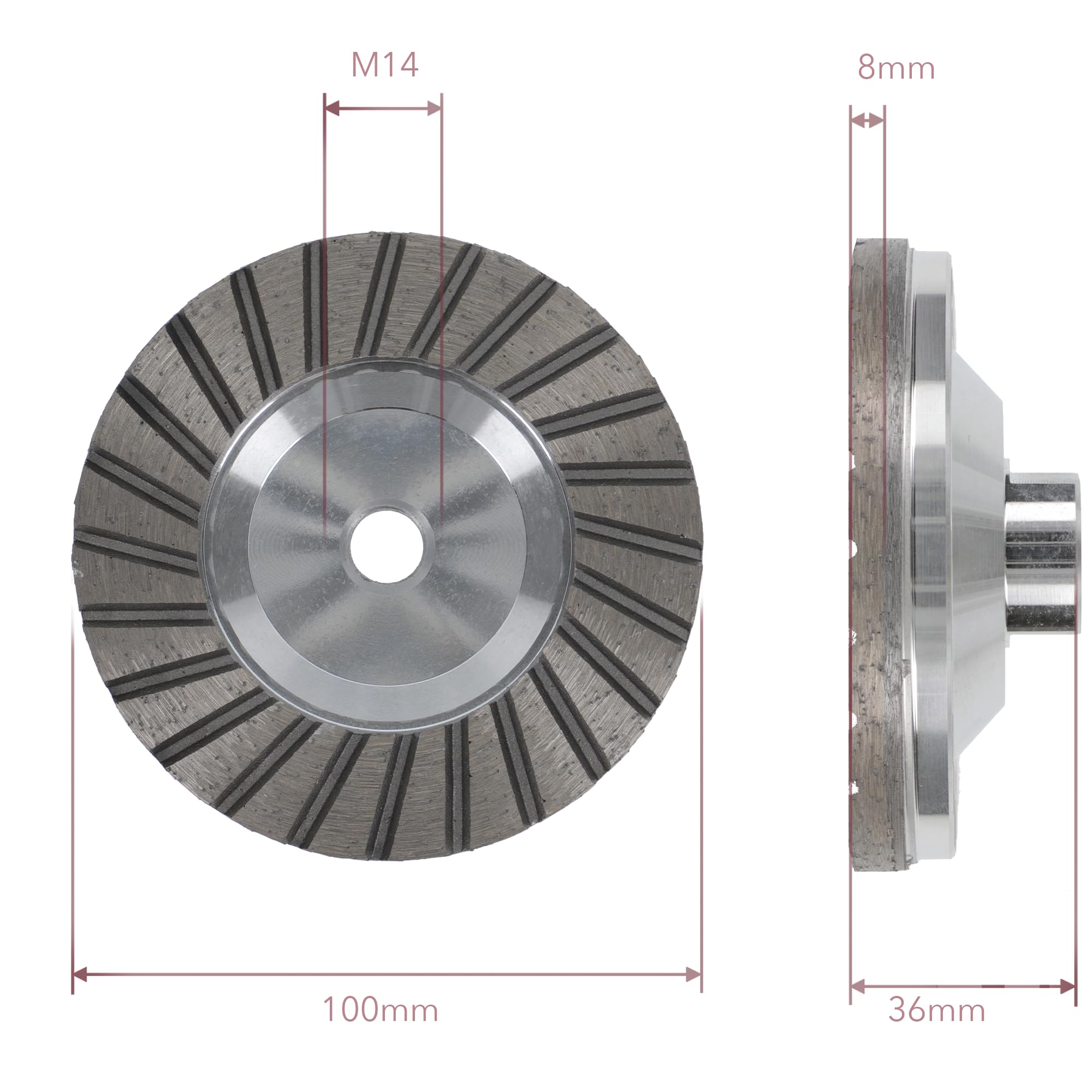 PRODIAMANT Premium diamentowa ściernica granitowa 100 mm x M14 ściernica diamentowa PDX82.907 100 mm pasująca szlifierka kątowa, wspornik z aluminium