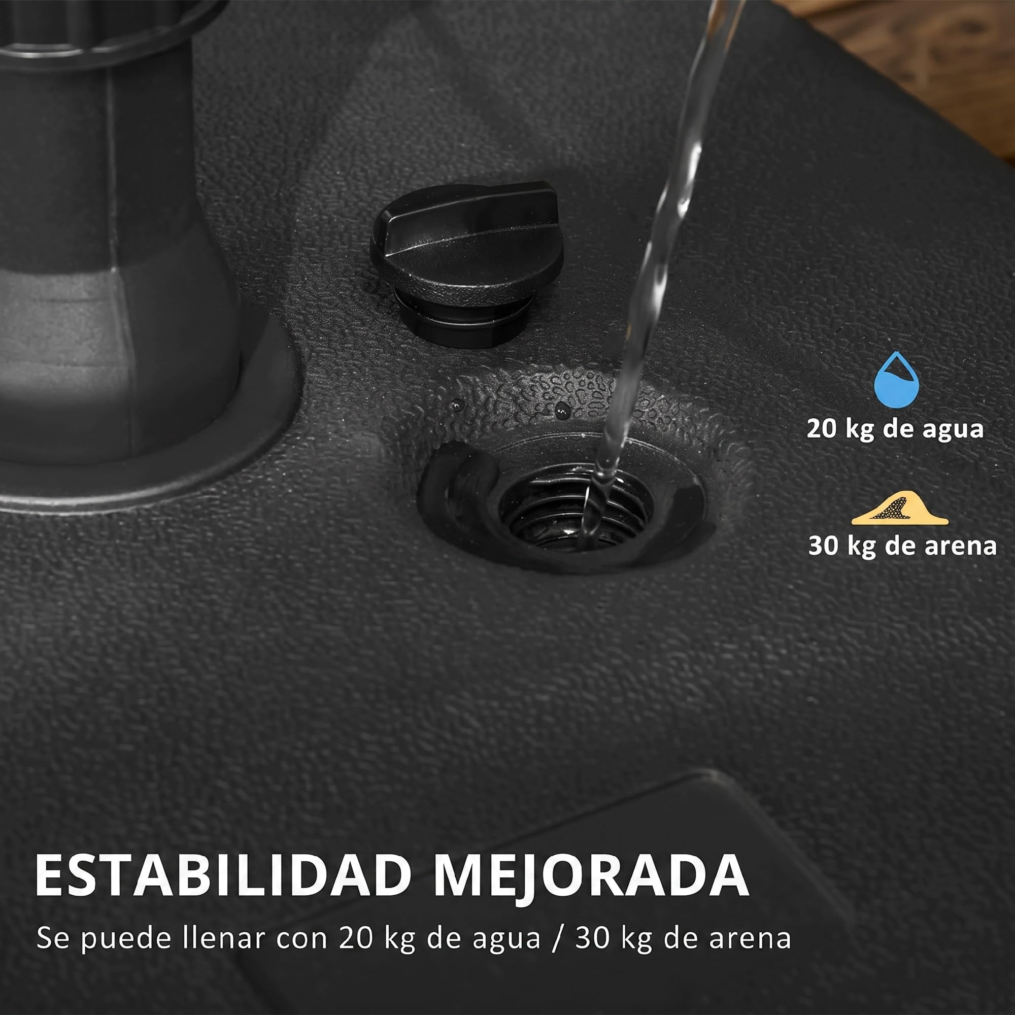Outsunny Base de Sombrilla Parasol de Playa Pies Soporte de Sombrilla Patio Jardín Lleno de Agua de 20 kg y Arena de 30 kg 46x45x26cm HDPE Negro