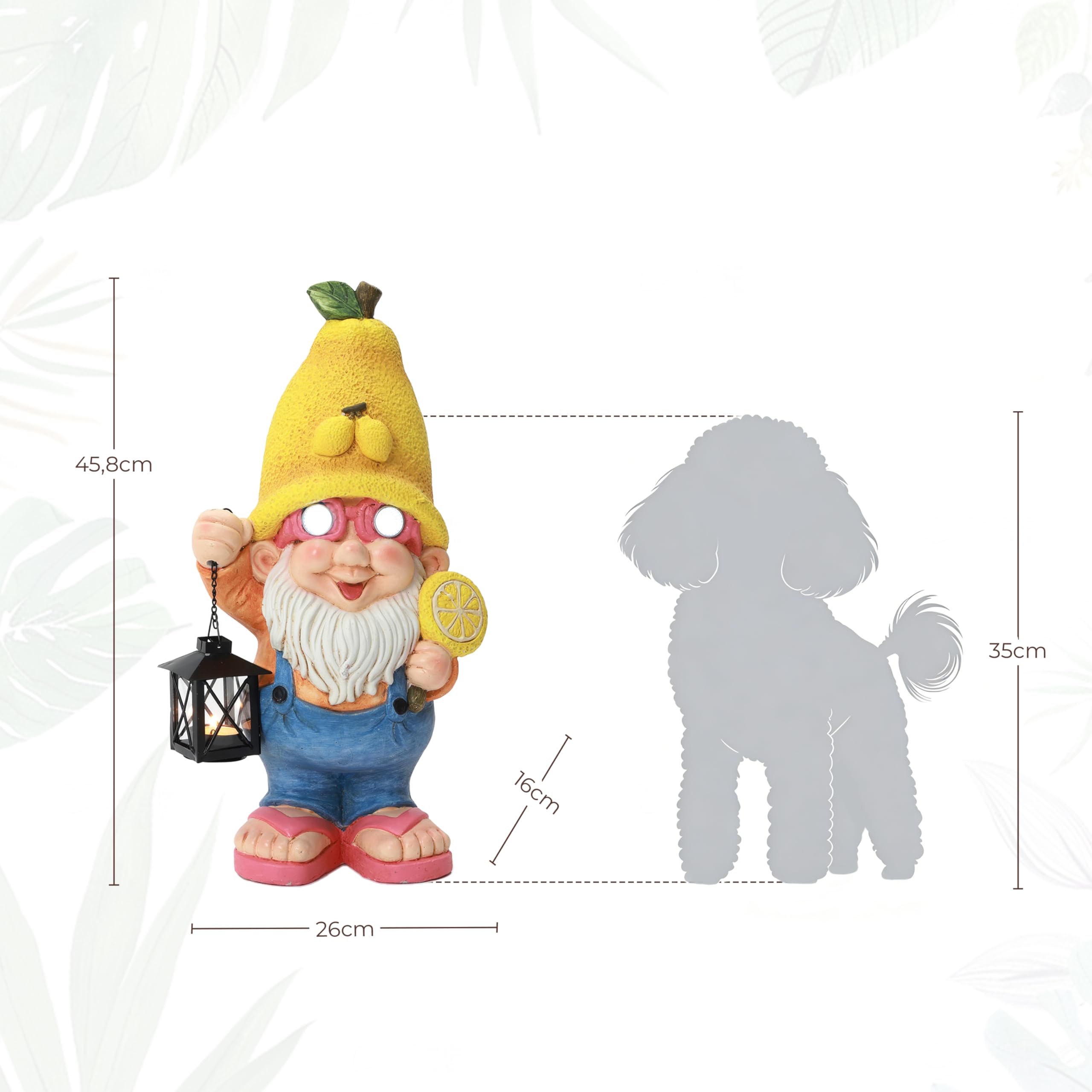 Hometopia 46cm Solar LED Zitronen-Wichtel Leuchtende Augen Gartenfigur Lustige Gartenstatue mit Beleuchtung –Wetterfeste Dekofigur Ideales Muttertagsgeschenk für Mama Oma Für Garten, Terrasse & Balkon