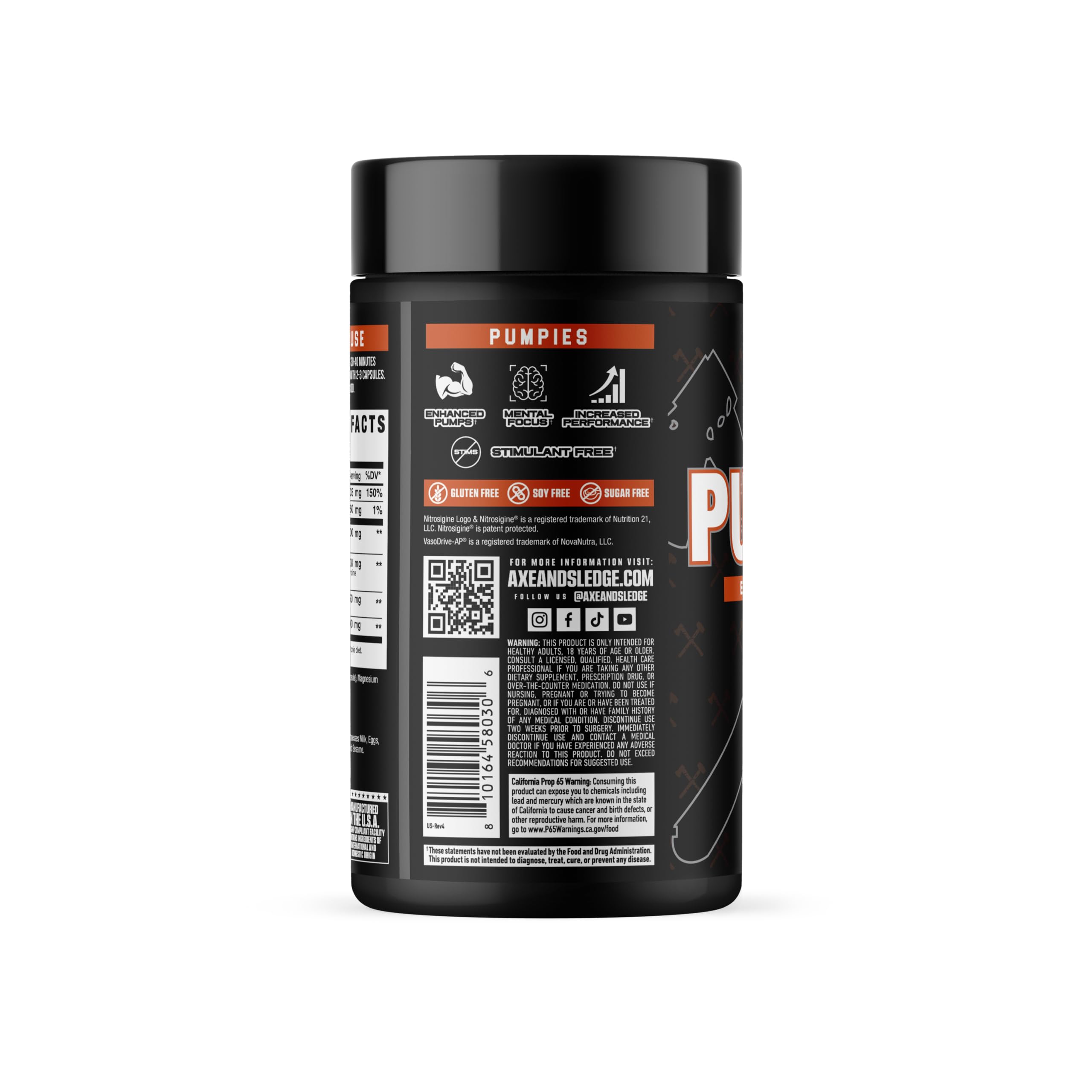 Axe & Sledge PUMPIES Nitric Oxide Booster | Supports Muscle Pumps, Blood Flow, Vascularity & Performance | 100 Capsules, 20 Servings — Amazon image 3