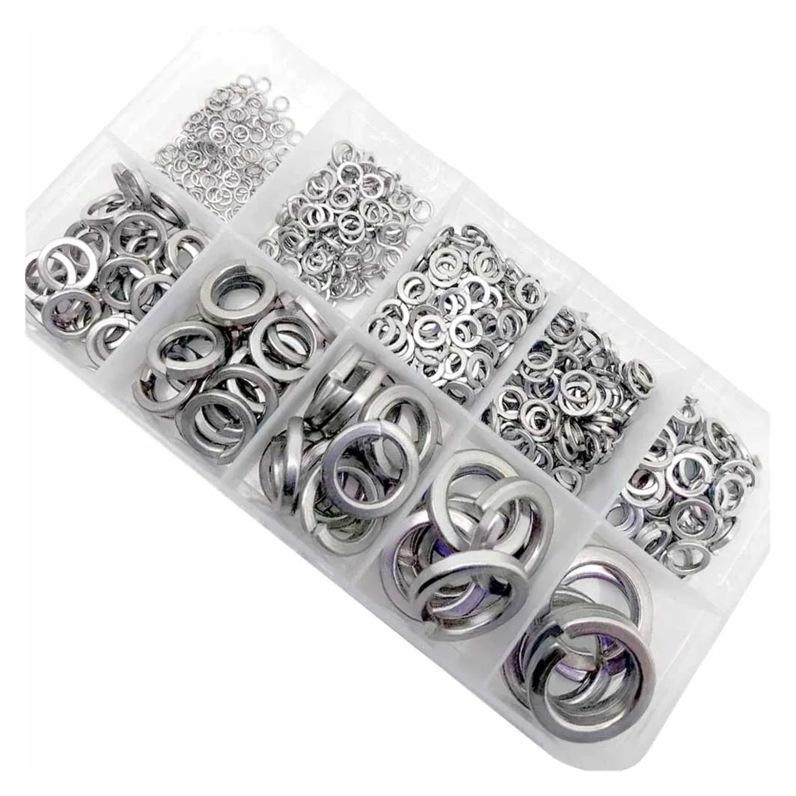 590/930 pz/set M1.6 M2 M2.5 M3 M4 M5 a M16 304 acciaio inossidabile molla divisa rondella di sicurezza assortimento kit guarnizione elastica scatola set(965pcs per set)