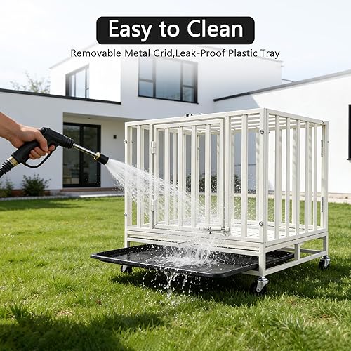 Miniatura 7 de Jaula de acero resistente de 24 pulgadas para perros con alta ansiedad, con cerraduras resistentes y bandeja extraíble, jaula para perros pequeños,