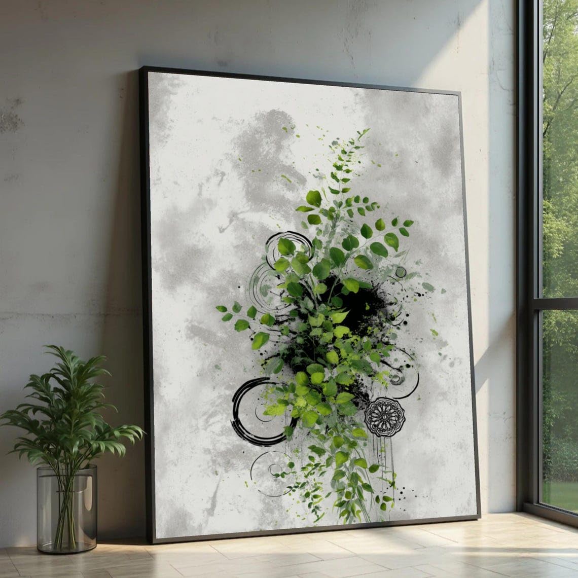 XINBAO Abstract Green Leaves Canvas Print, Modern Botanical Wall Art, Large Canvas Wall Art,for Home Decor sized Piece Painting(50x70cm/Frameless)