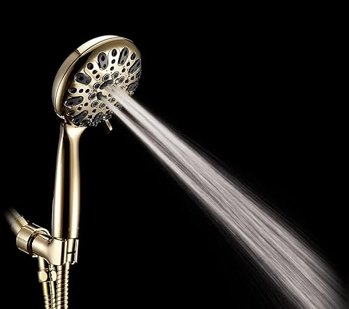 Miniatura 9 de Couradric - Cabezal de ducha de mano, 6 funciones de rocío, alta presión, con soporte de bola giratoria de latón y manguera de acero inoxidable
