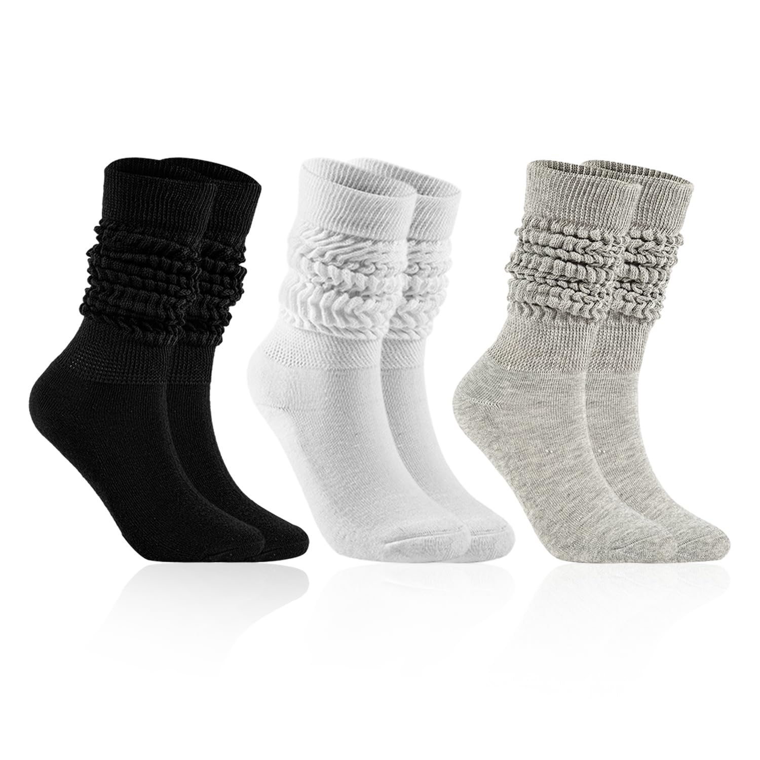 MAXQUU3 Pairs of Women's Knitted Socks, Casual High Socks, Knee-High Boot Socks, Women's Non-slip Boot Socks, Lazy Socks, Diabetic Socks, Fluffy Socks, Plush Socks (Black, White, Gray)