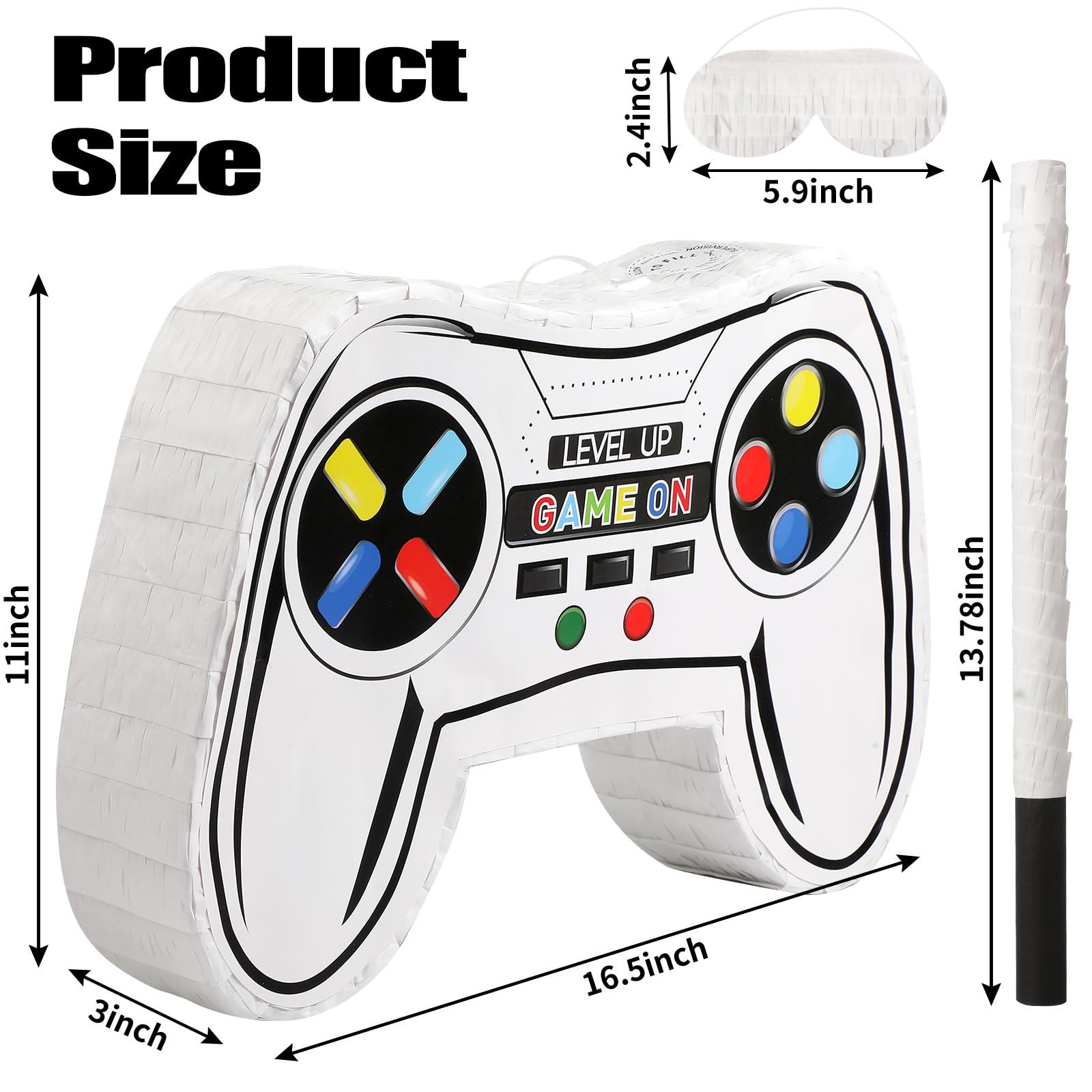Giocattolo di Pignatta per Bambini Pignatta a Forma di Controller di Videogiochi Kit di Pignatta Joystick con Benda e Bastone Pentolaccia per Festa di Compleanno Carnevale (Bianco)