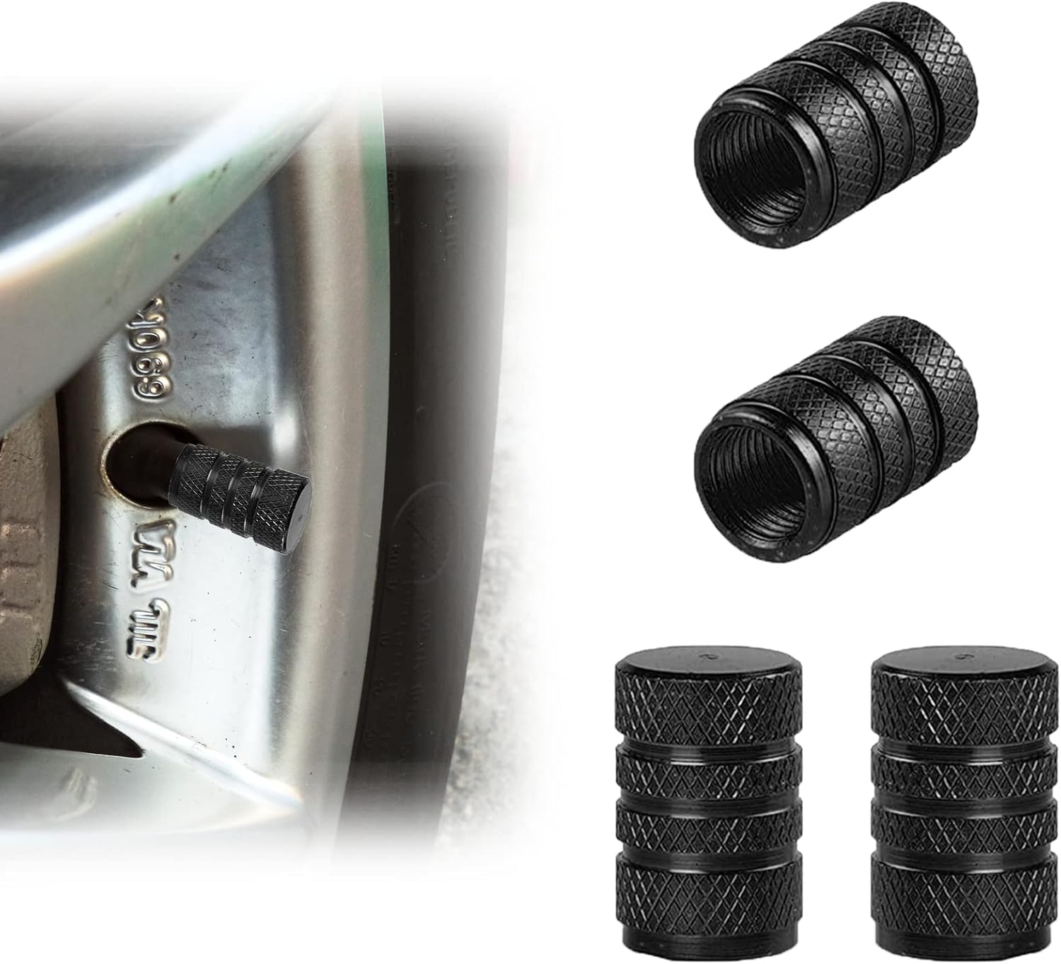 Dust Caps for Car Tyres, Car Tyre Valve Caps Black Car Dust Cap 4PCS