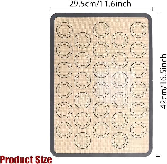 2Pieces Silicone Macaron Baking Mat,Non-Stick Reusable Silicone Mats for Baking,Thick Silicone Baking Mats Sheet,Easy to Clean Baking Tray in Grey,for Pizza,Macarons,Biscuits,Cakes.